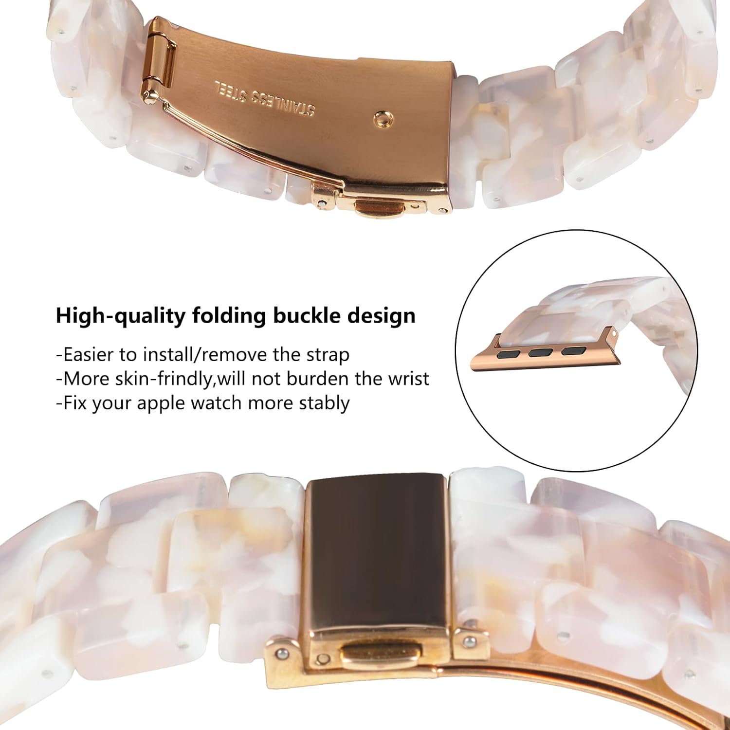 Correa de reloj de resina compatible con Apple Watch Band de 1.496 pulgadas, 1.575 pulgadas, 1.614 pulgadas, 1.654 pulgadas, 1.732 pulgadas, 1.772