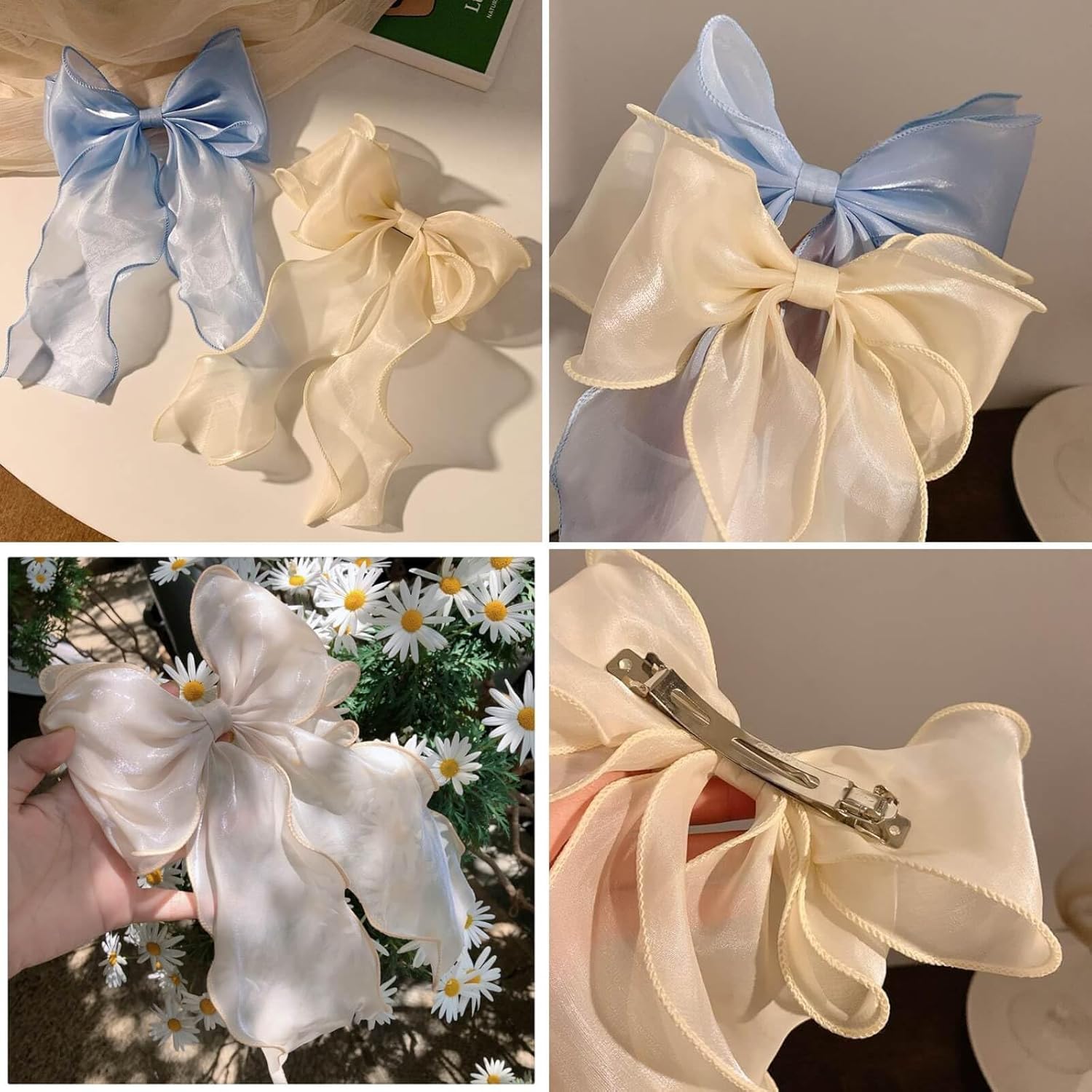 2 lazos grandes para el pelo para niñas, lazos largos para el pelo para mujeres, clips de lazo grande, pasadores de pelo con lazo francés para
