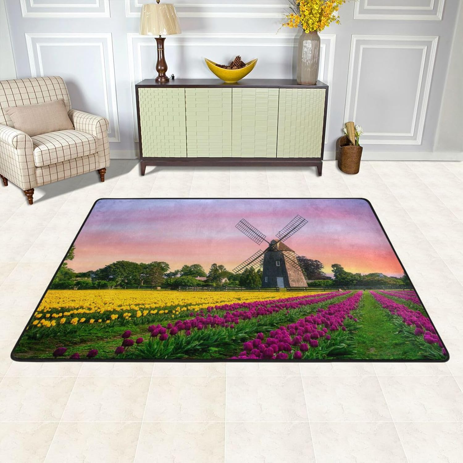 Windmill Tulip Meadow – Tapetes de cocina lavables para el suelo, tapetes de cocina antideslizantes para baño, bañera, ducha, tapete absorbente para