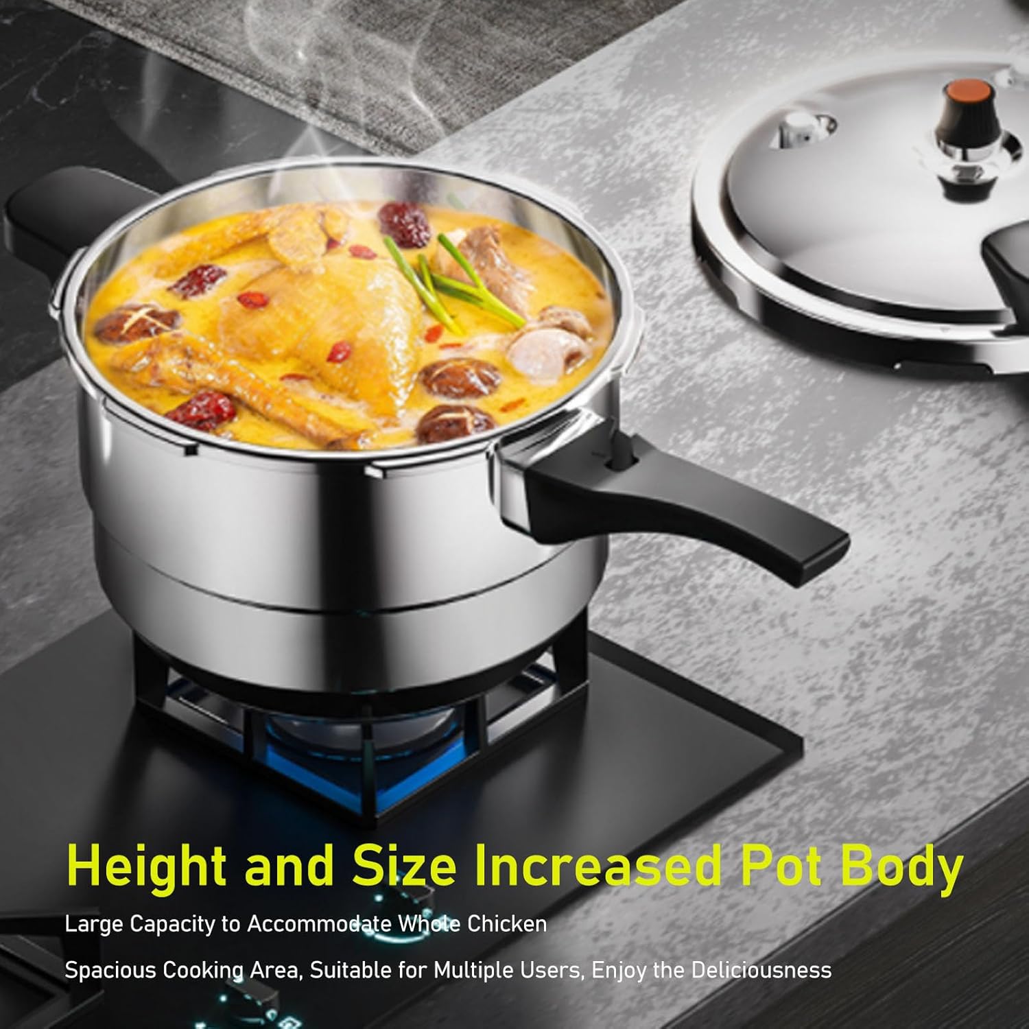 Olla a presión de acero inoxidable, olla a presión de alta presión de 80 Kpa con estante de vapor, olla a presión para cocina de inducción, gas,