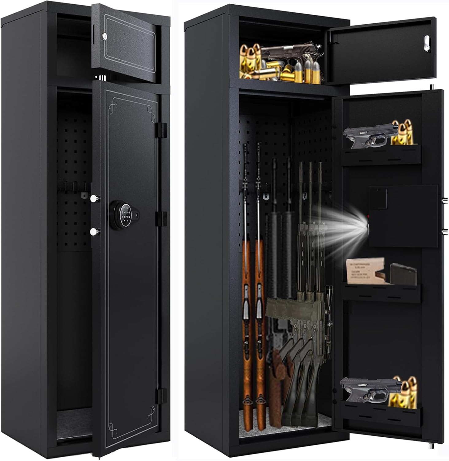 Kaer Caja fuerte para armas 10-14, cajas fuertes para rifle y pistolas para el hogar, gabinete de armas para rifles y escopetas con teclado digital,