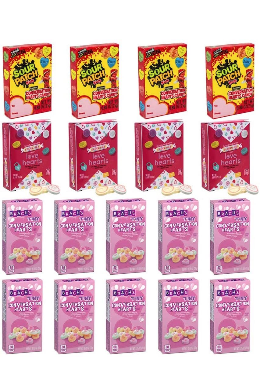 Paquete de dulces variados para el día de San Valentín  4 corazones de amor Smarties  4 caramelos de conversación de parche agrio  10 pequeños