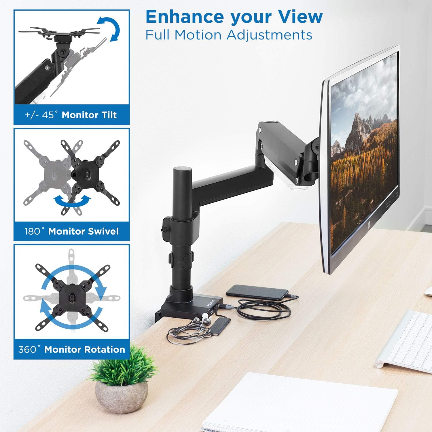 Mount-It! Soporte de escritorio para monitor ultraancho, soporte de monitor único para monitores pesados de hasta 35 pulgadas y 33 libras,