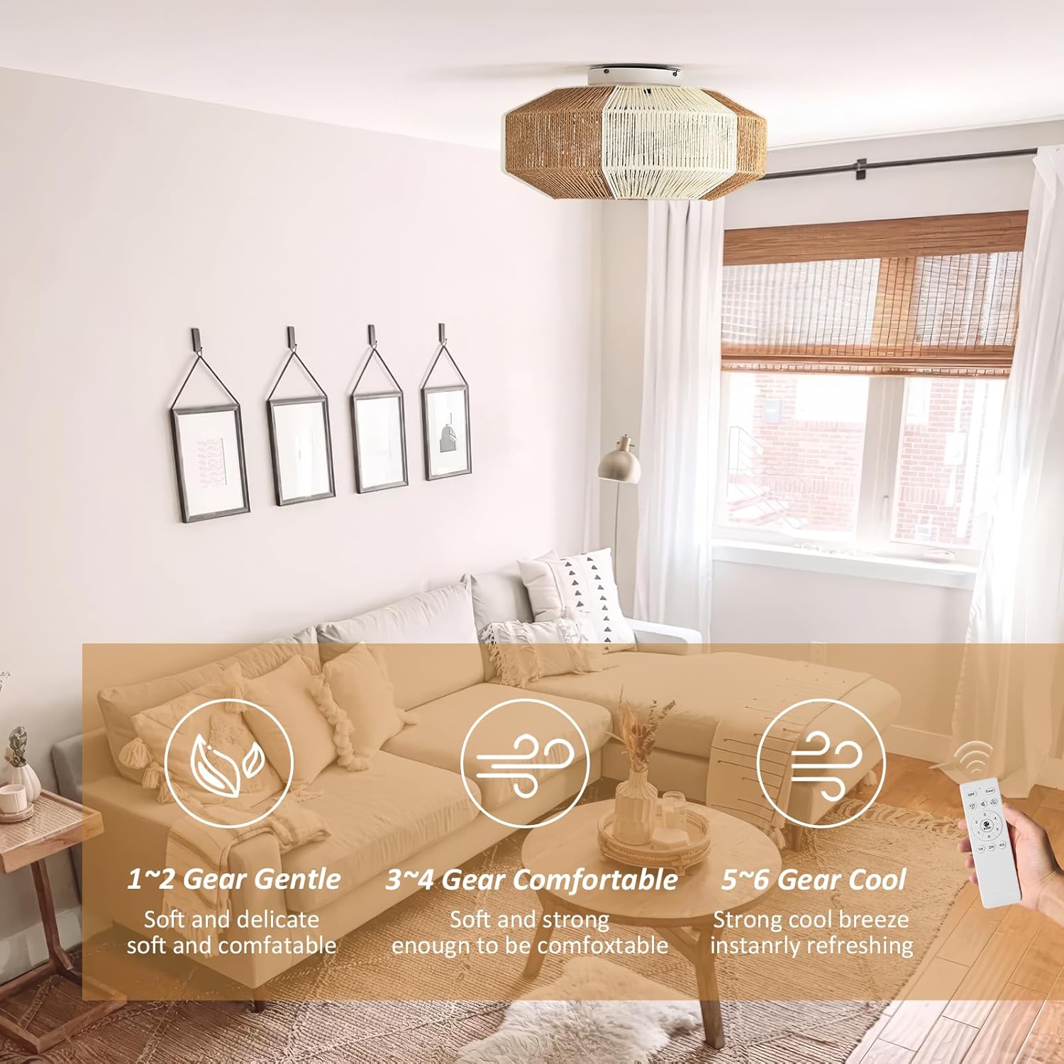 ainqiant Ventiladores de techo boho de montaje empotrado de 20 pulgadas con luces, ventilador de techo enjaulado de ratán con luz y control remoto,