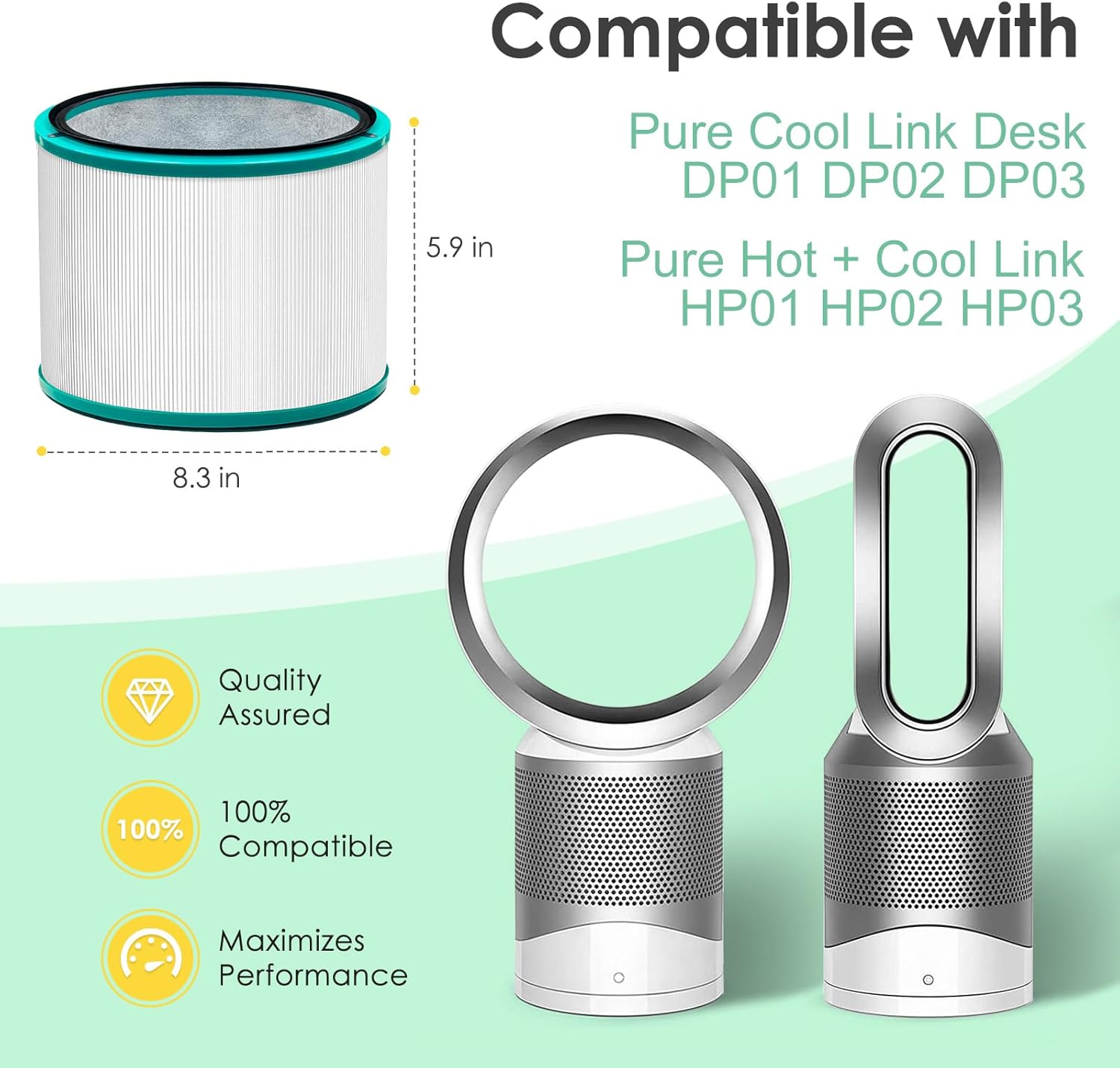 Filtro HP01 compatible con Dyson purificador de aire de repuesto para HP01 HP02 HP03 DP01 DP02 DP03 Pure Hot Cool Link Purificador de aire de