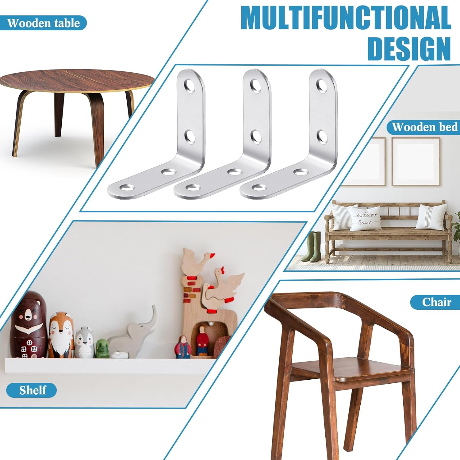 100 soportes en forma de L de acero inoxidable de 90 grados, soporte de ángulo recto resistente para muebles de madera, silla, cajón, gabinete con