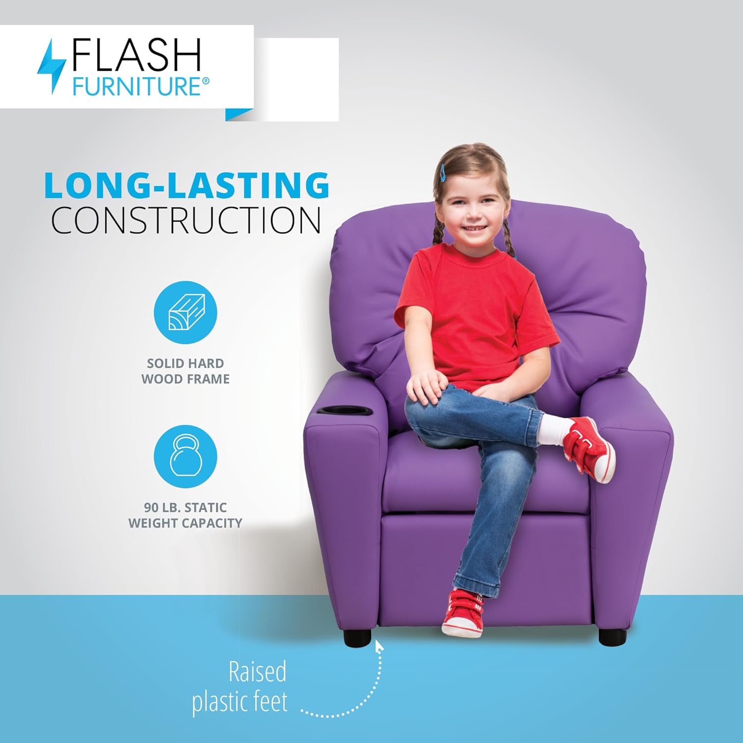 Flash Furniture – Contemporáneo sillón reclinable de vinilo color beige para niños, base para vasos