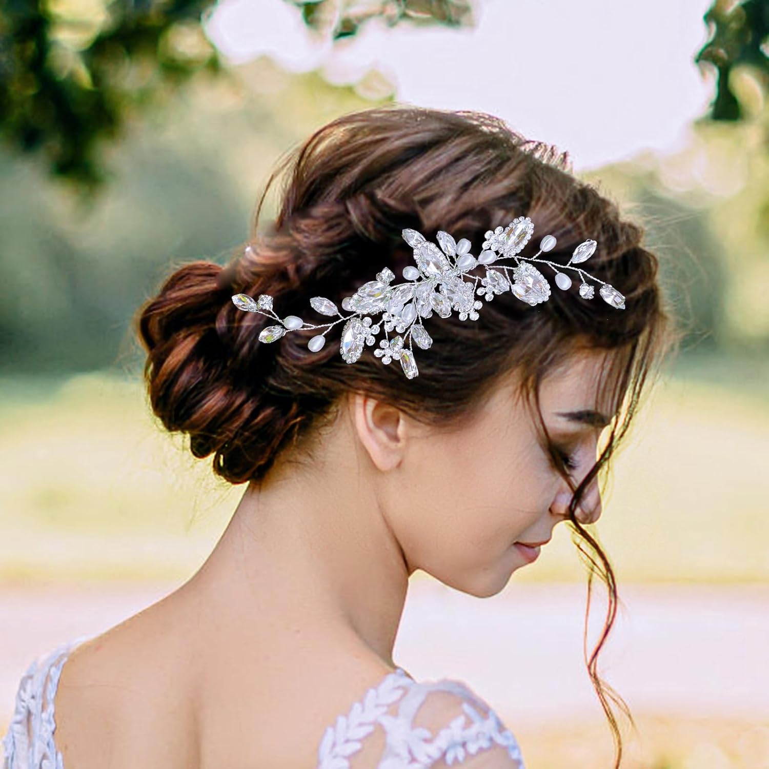 Peine de pelo de novia de cristal con diamantes de imitación de perlas para el cabello de novia, accesorios para el cabello de novia plateados,