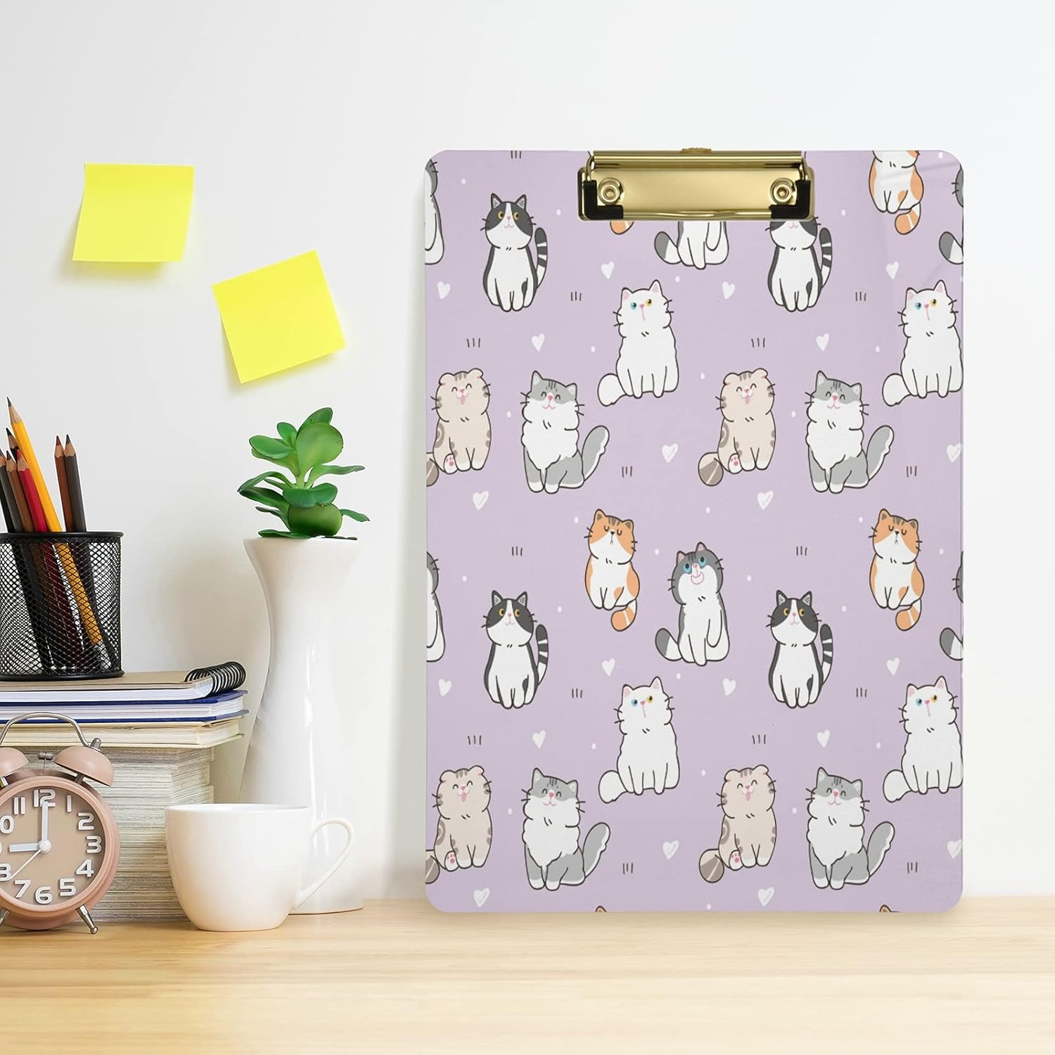 xigua Portapapeles con diseño de gatito, diseño de moda, tamaño carta A4 con clip de perfil bajo para estudiantes, mujeres, hombres y niños, bonito
