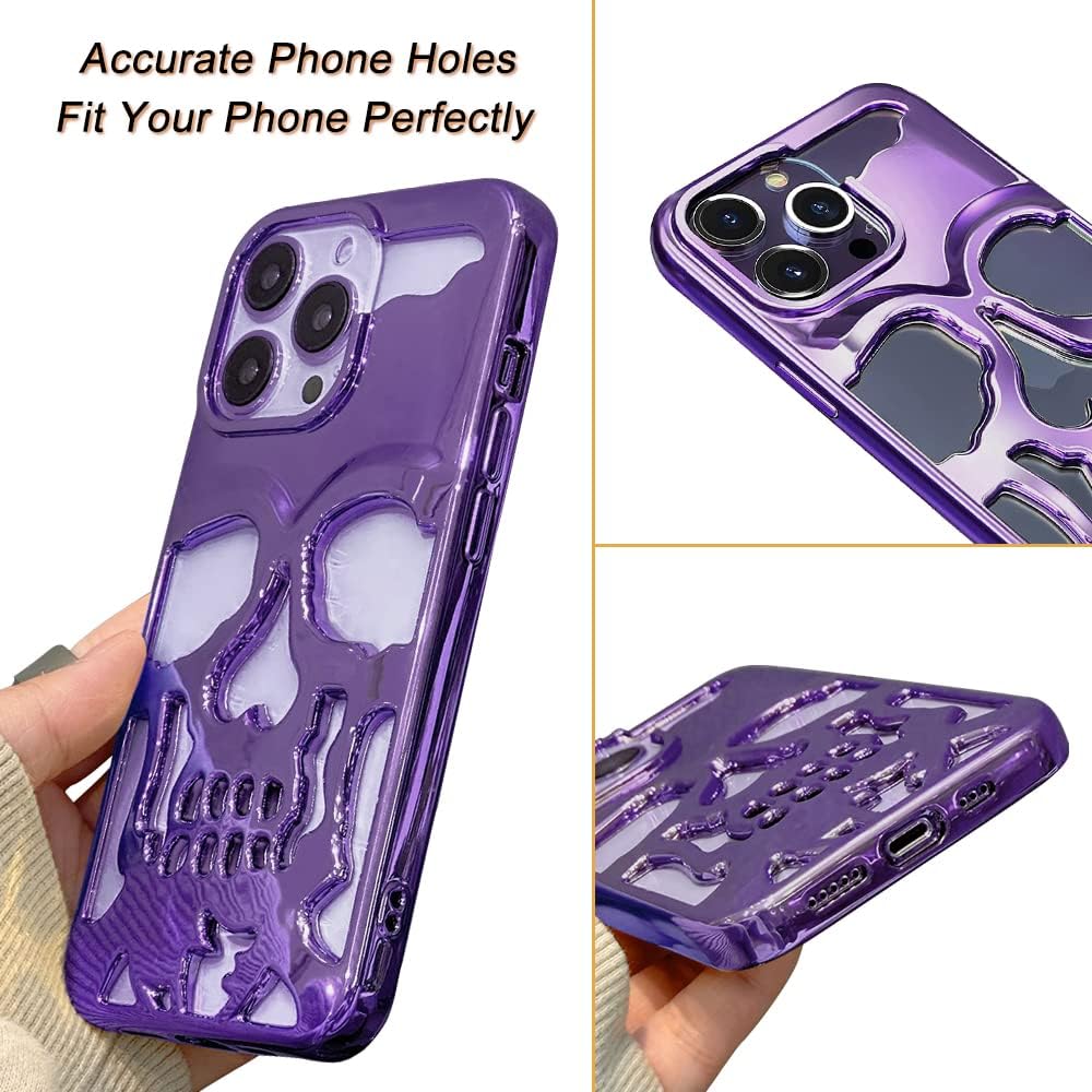 Funda de teléfono con diseño de calavera chapada en lujo, para iPhone 11, funda de metal hueca y suave, cubierta de teléfono con talla de