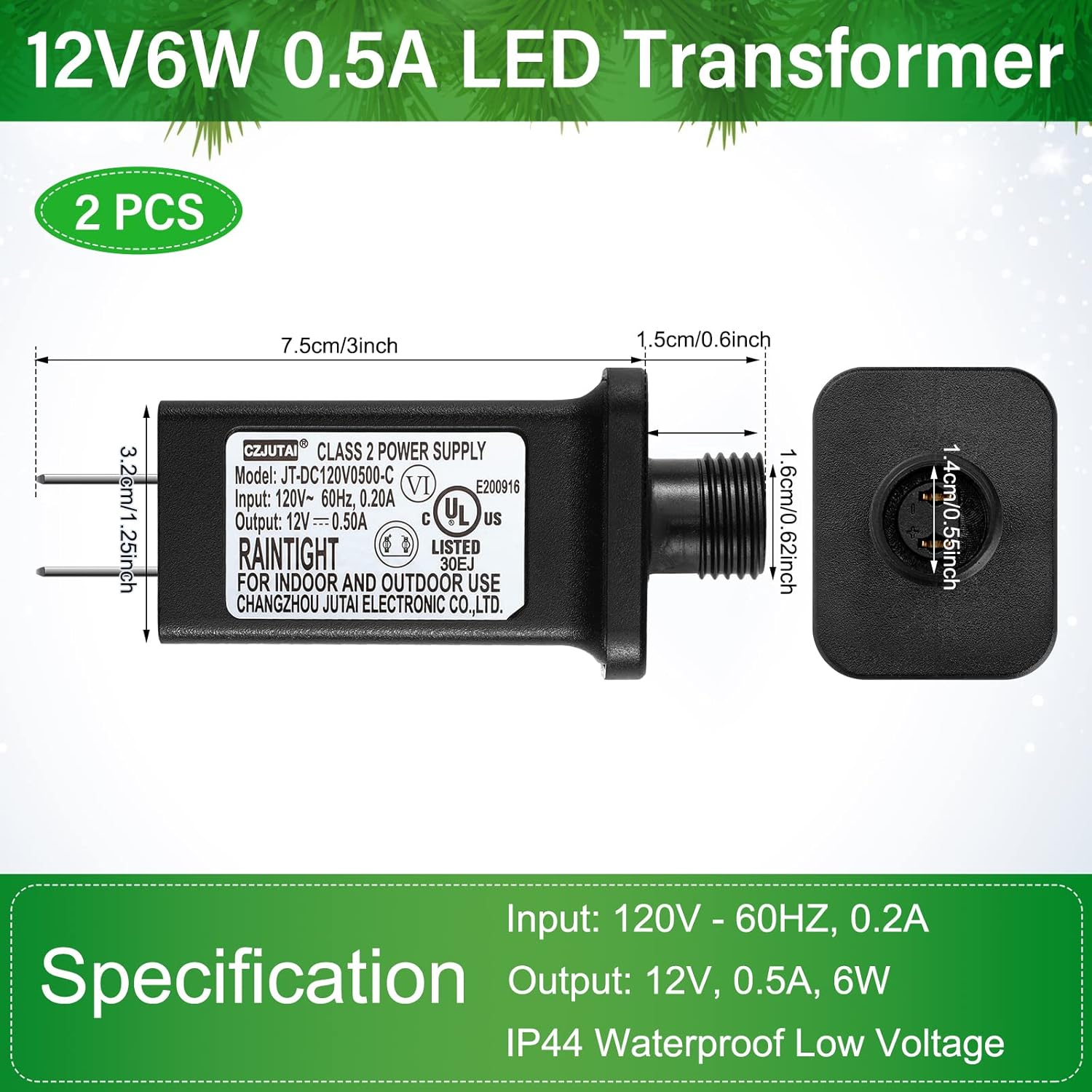 2 piezas de transformador LED de repuesto clase 2 fuente de alimentación para cadena de luces de Navidad, decoraciones inflables, controlador LED