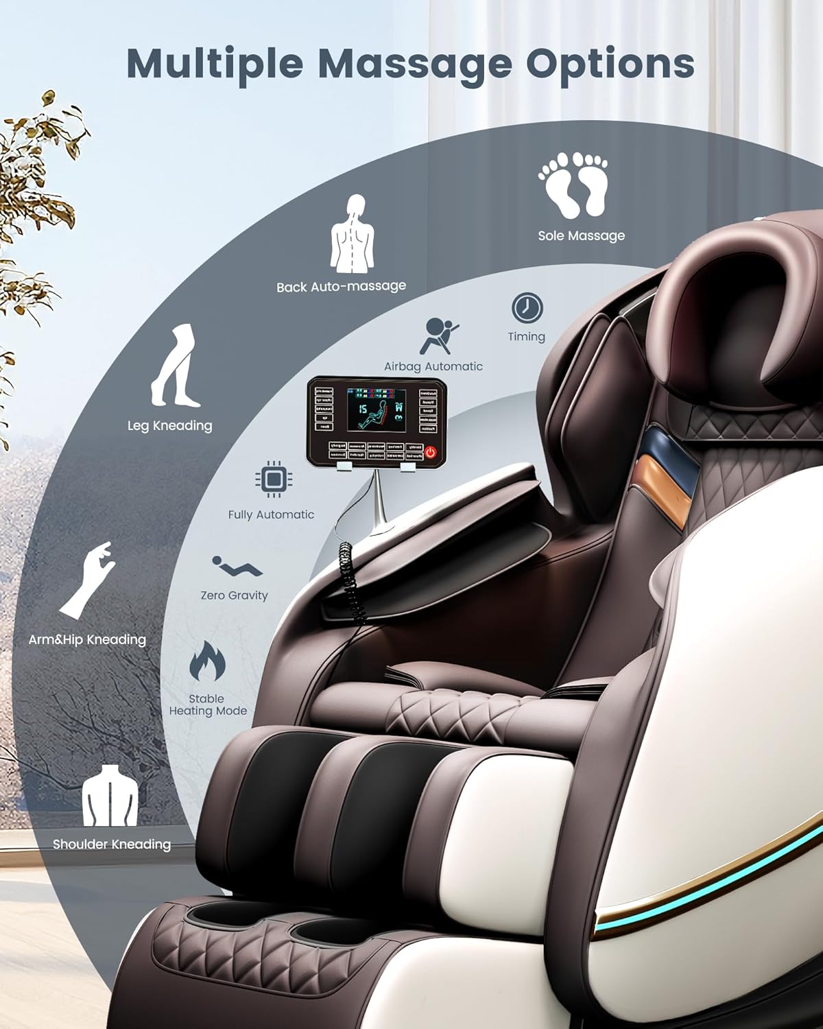 Silla de masaje reclinable con gravedad cero, silla de masaje de cuerpo completo, bolsa de aire sin montaje con altavoz Bluetooth, rodillo de pie