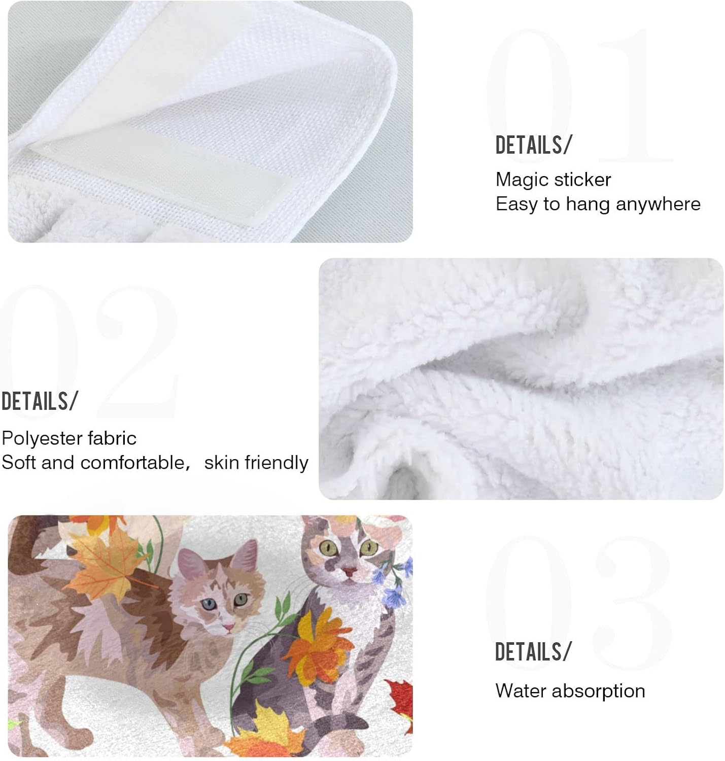 Toallas de mano colgantes para cocina con diseño de gato y arce, bonita toalla absorbente con lazo, 2 piezas de ropa de cama de cocina para baño,