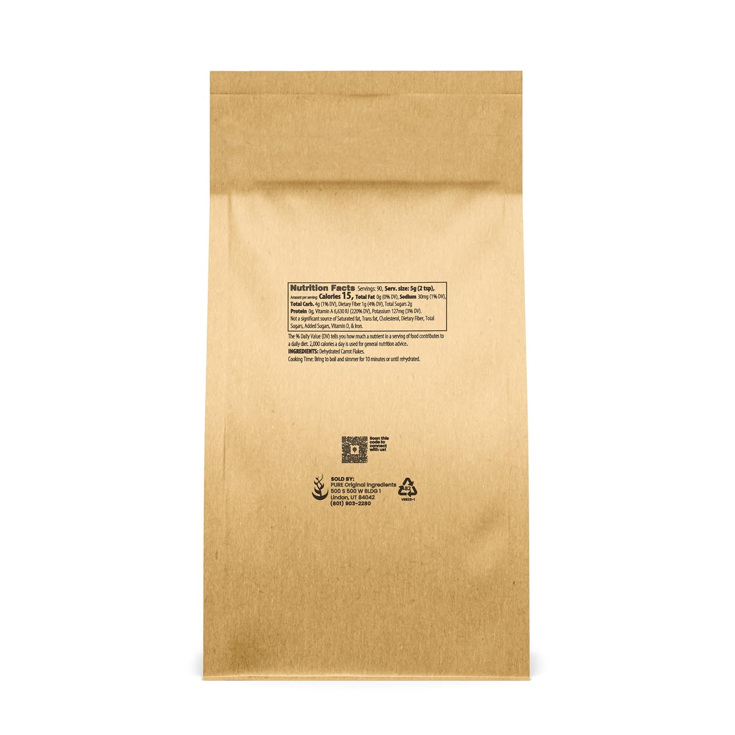 Pure Original Ingredients Copos de zanahoria seca (1 lb) Sopas y guisos, cortados en cubitos y listos para usar.