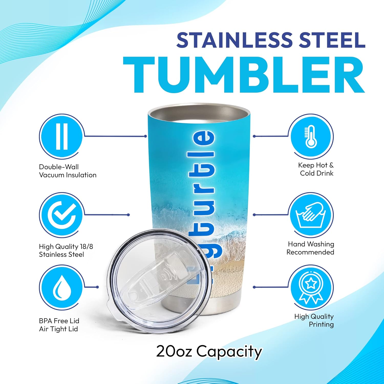Hyturtle Vaso de baloncesto personalizado  Vaso de baloncesto de acero inoxidable con nombre personalizado, 20 onzas con tapa con pajilla, regalos