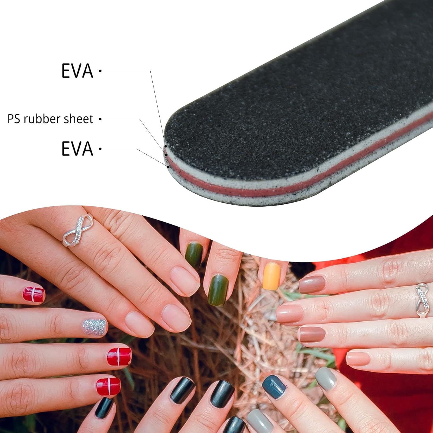 Juego de 5 limas de uñas profesionales de doble cara de grano 100180, herramientas de manicura para aseo de uñas, uso en el hogar y salón de belleza
