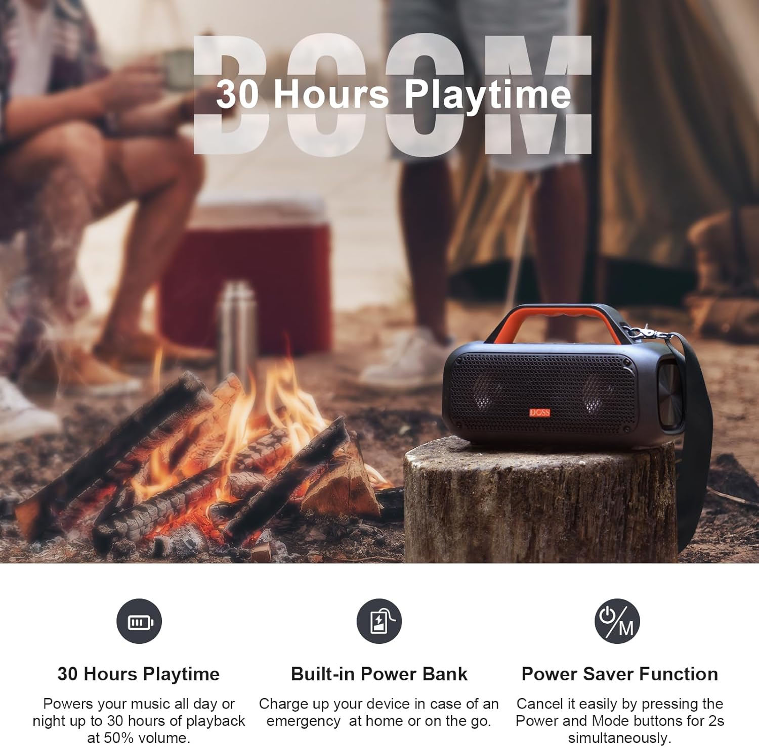 DOSS Extreme Boom – Altavoz para exteriores con IPX6 impermeable, sonido potente de 60 W, graves profundos, tiempo de reproducción de 30 horas,