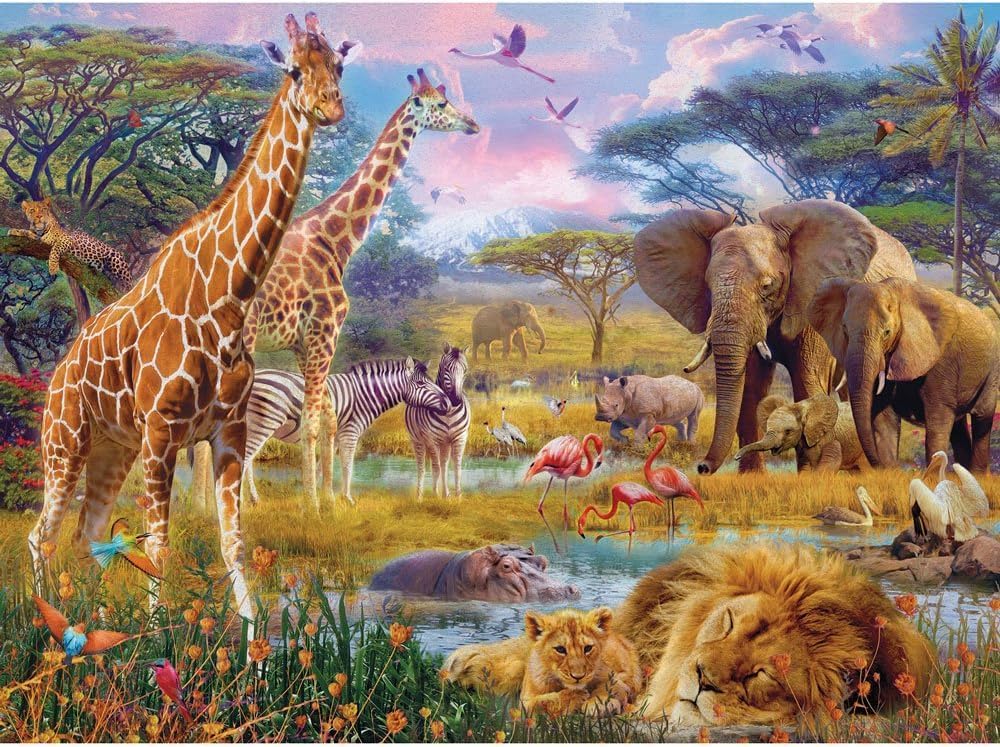 Bits and Pieces – Rompecabezas de 1000 piezas para adultos – Savannah Animals – Rompecabezas de escena de la selva de 1000 piezas por el artista Jan