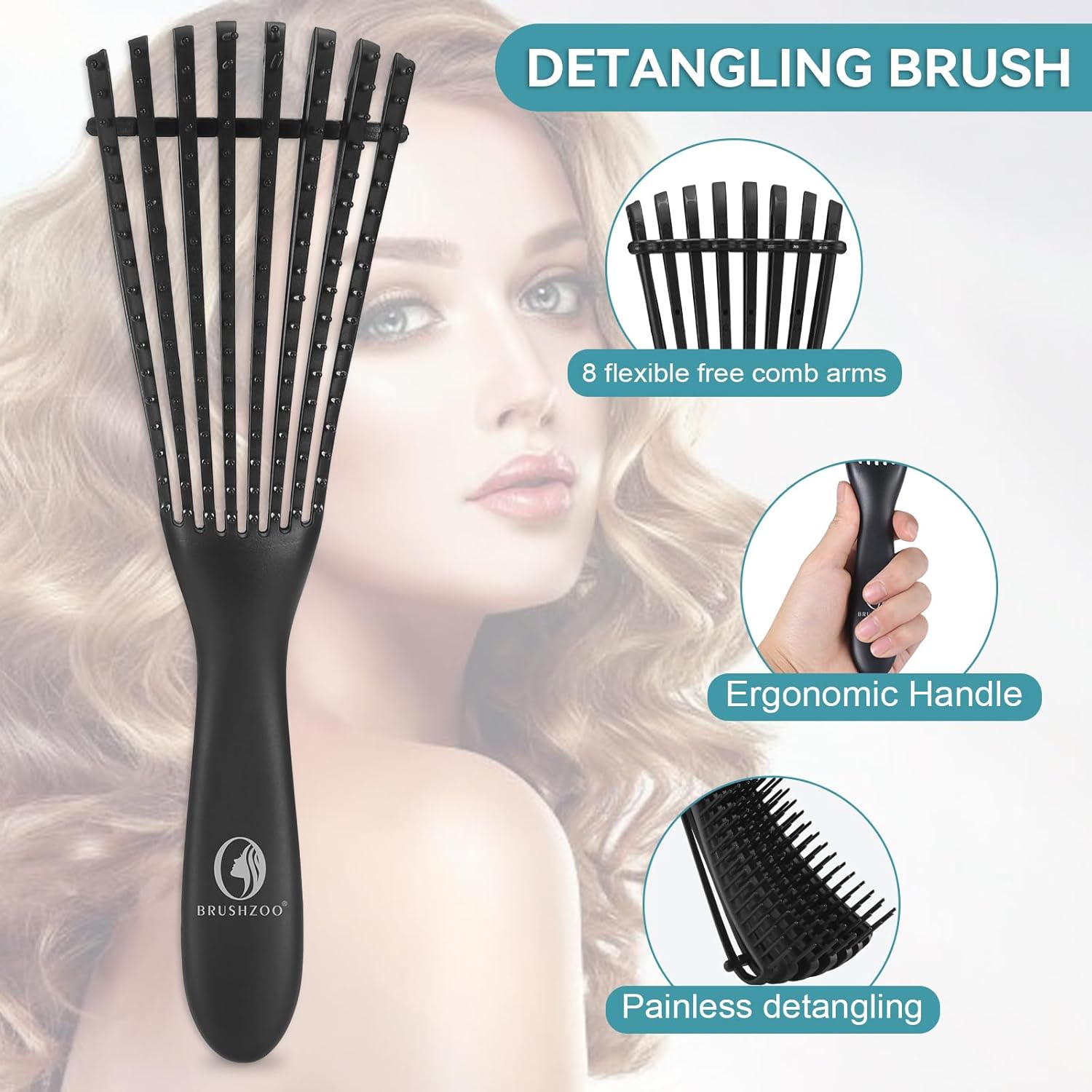 BRUSHZOO – Cepillo de pelo con peine para peinar el cabello, cepillos desenredantes para mujeres, hombres y niños, cabello rizado, juego de cepillos