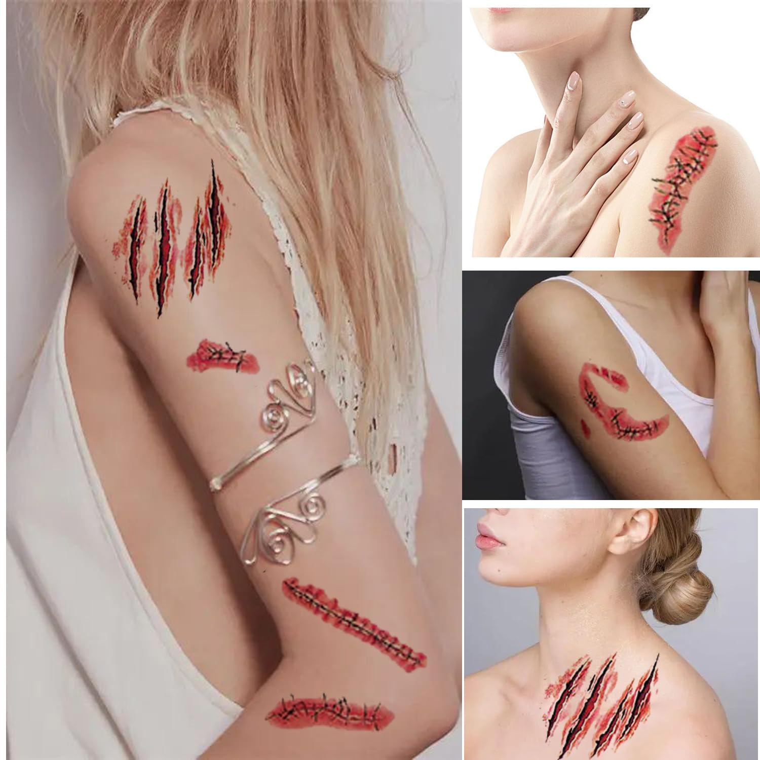 Tatuajes faciales adhesivos de Halloween para la cara, tatuajes temporales para adultos, calcomanías de maquillaje para fiesta de Halloween, kit de