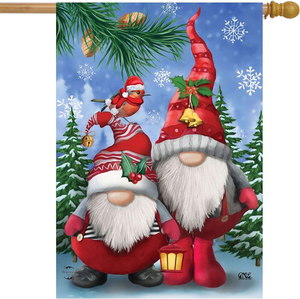 Sombrero de Papá Noel con diseño de gnomos de invierno, 28 x 40 Briarwood Lane