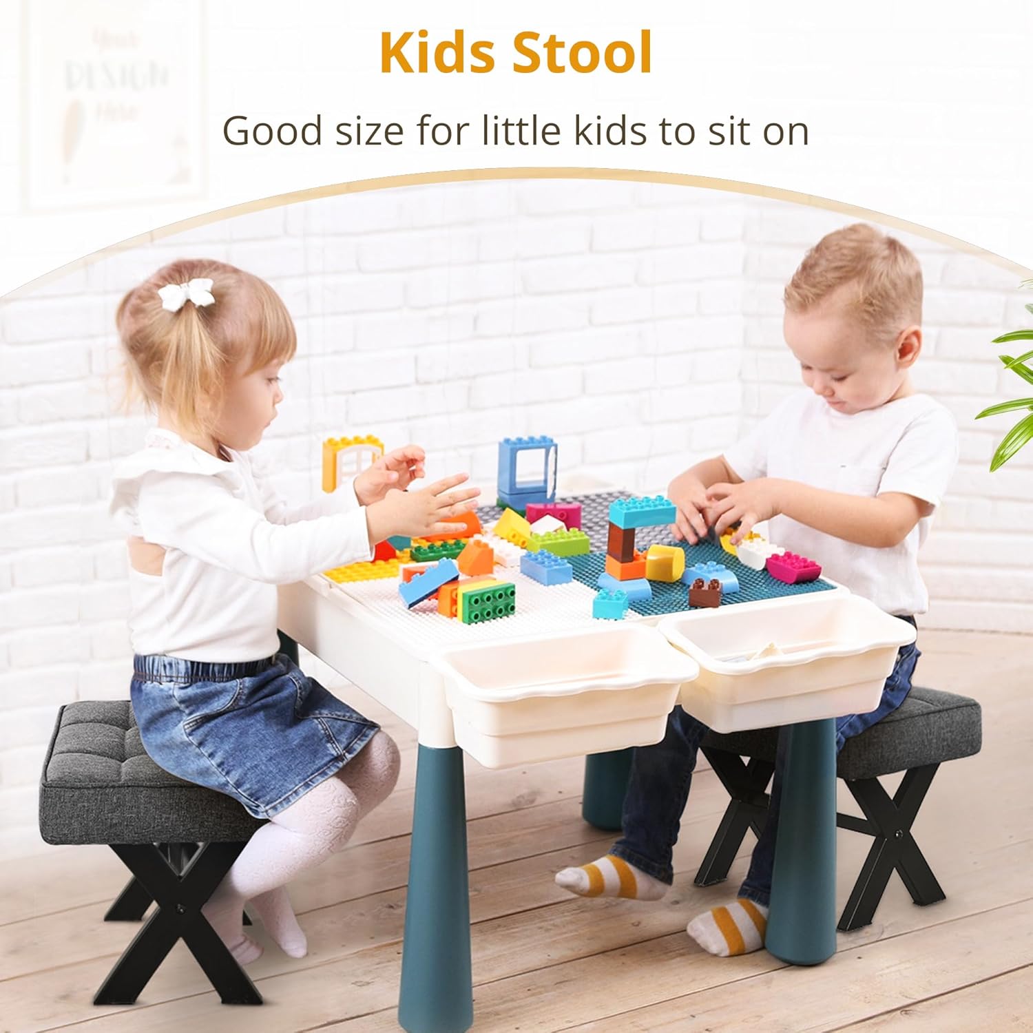 LUE BONA Taburete para pies, taburetes pequeños de 12 pulgadas de alto, reposapiés de lino resistente con patas en X de metal, reposapiés acolchado