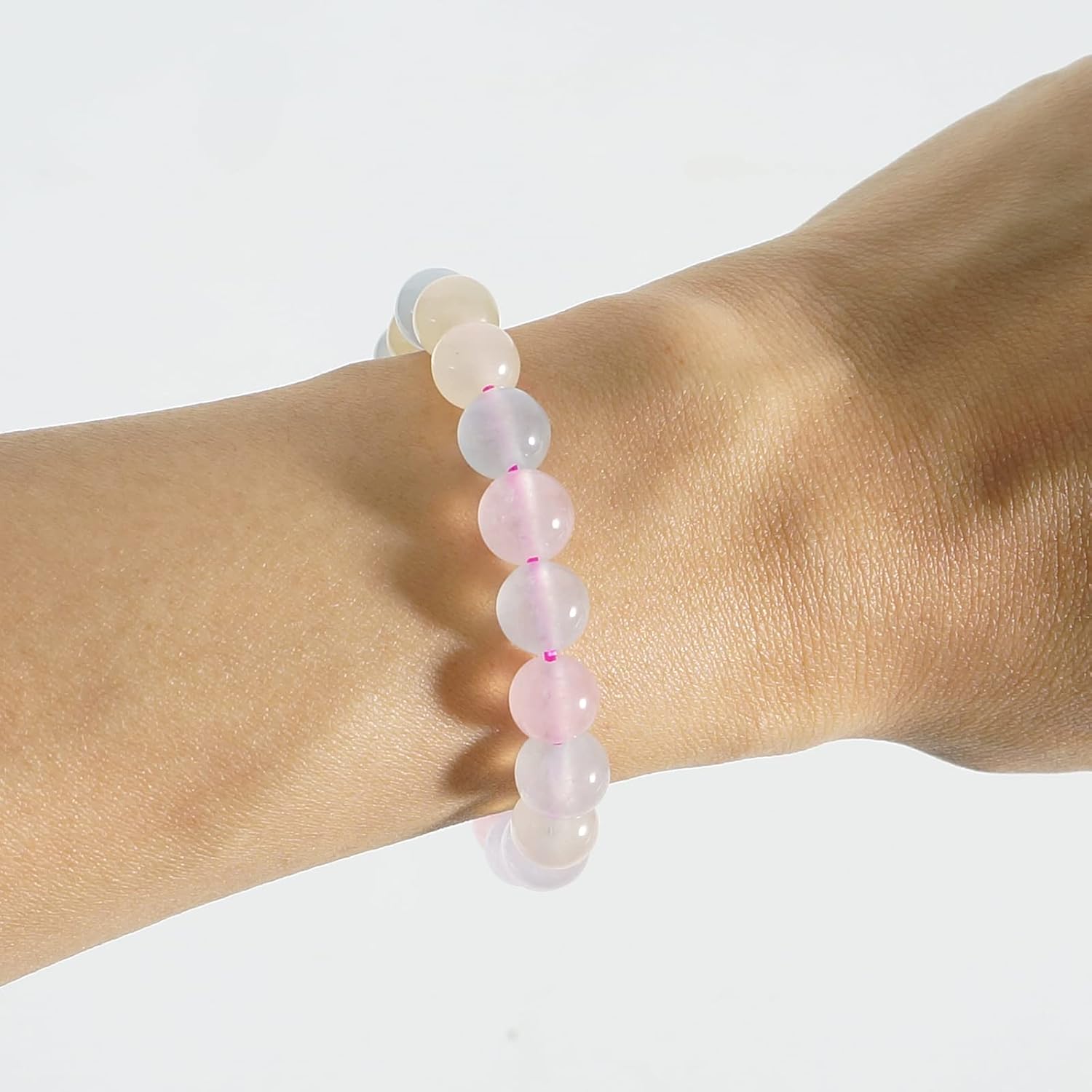 Pulsera de cuentas de cristal de cuarzo rosa amatista curativa, Cristal Gema