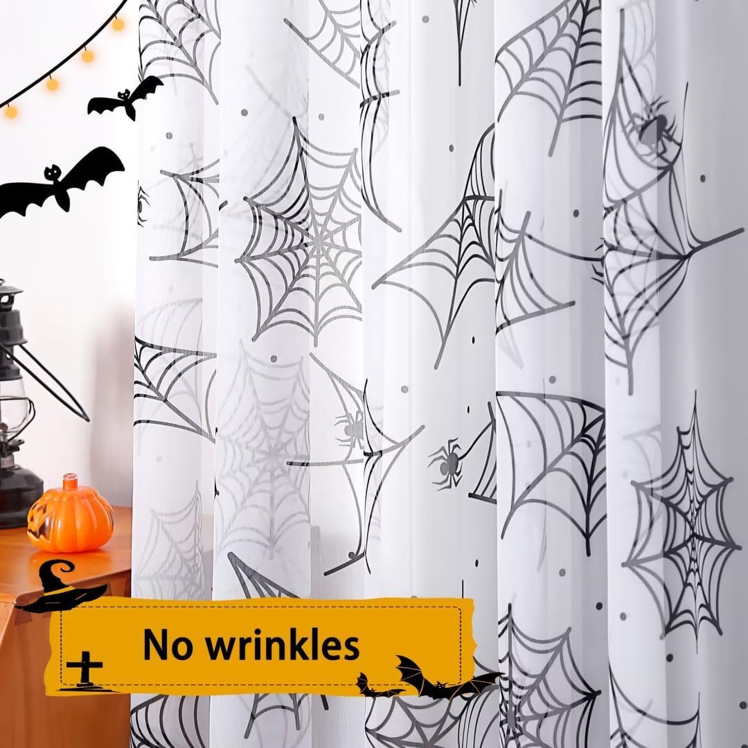 Cortinas de Halloween para sala de estar, cortinas traslúcidas blancas de 84 pulgadas de largo, 2 paneles de decoración de Halloween para el hogar,