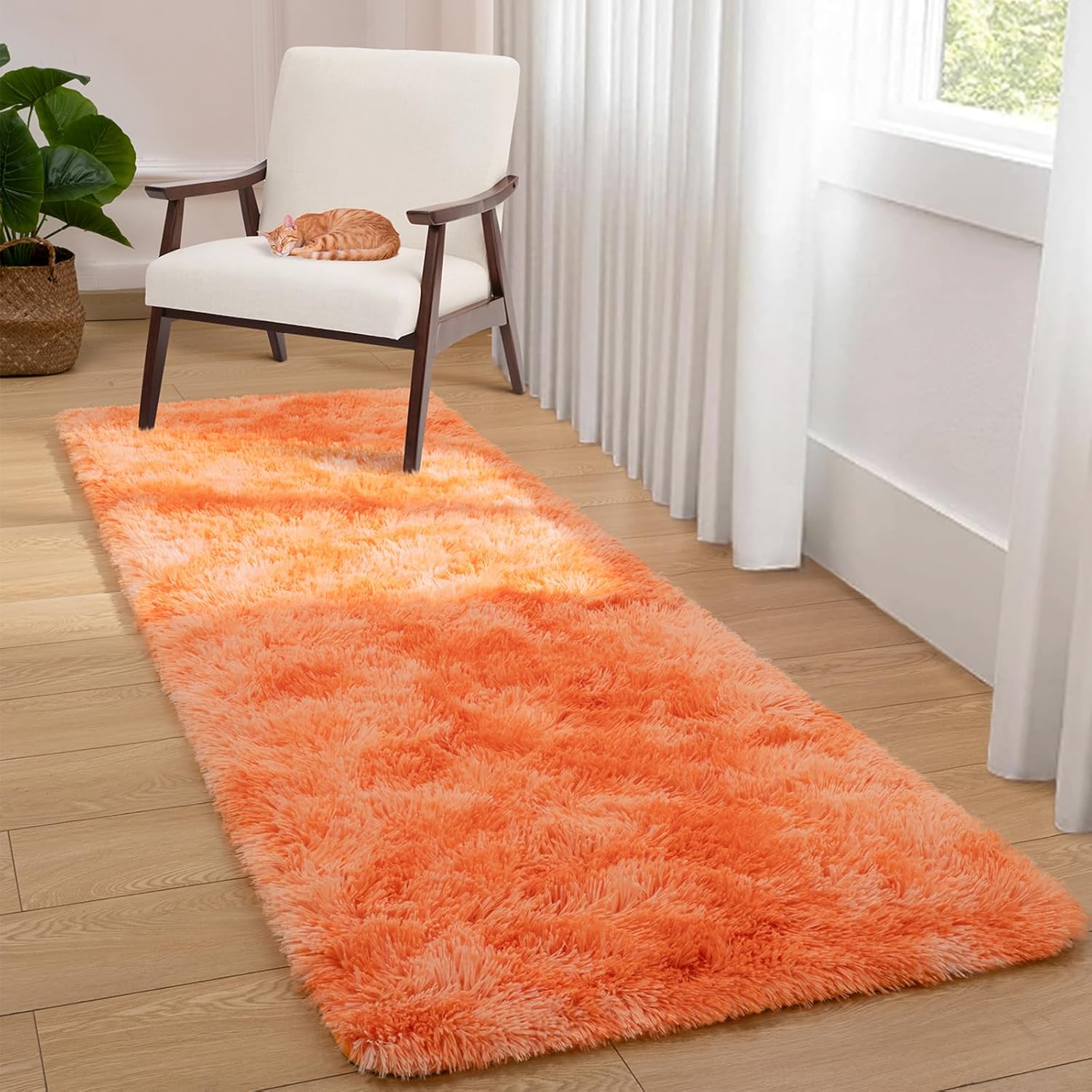 Softlife Alfombra para dormitorio, alfombra de pasillo de 2 x 6 pies, alfombra de felpa esponjosa para sala de estar, alfombra de pelo naranja
