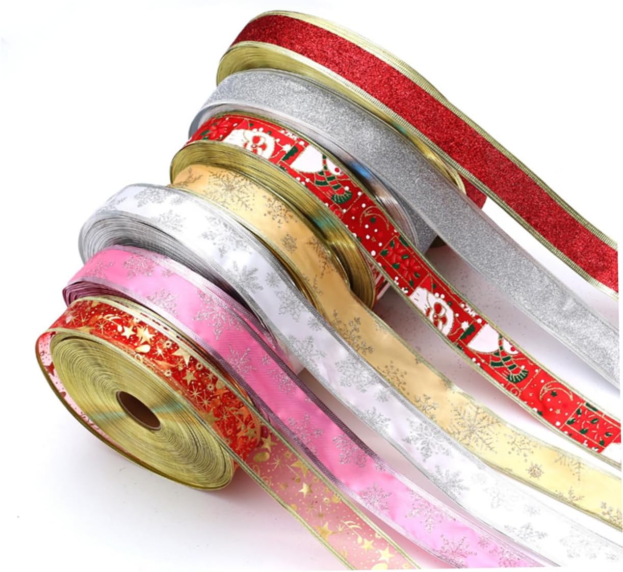 TEHAUX 12 Pcs Holiday Ribbon for Bows Christmas Ribbons for Gifts Grosgrain Ribbon Gift Packing Ribbon Present Ribbon Snowflake Sheer Ribbon Gift