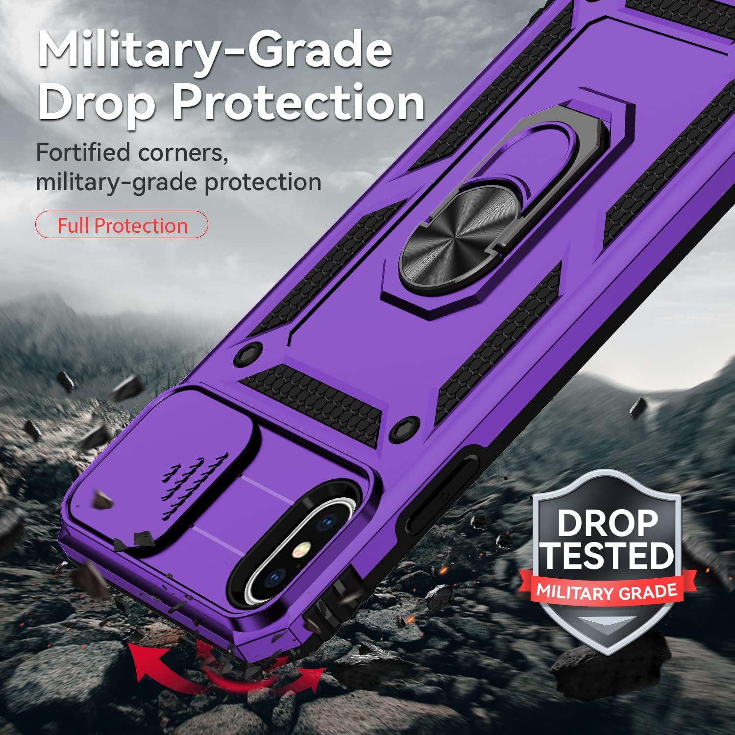 Funda para iPhone XS Max con cubierta para lente de cámara, protector de pantalla HD, doble capa de protección contra caídas de grado militar,