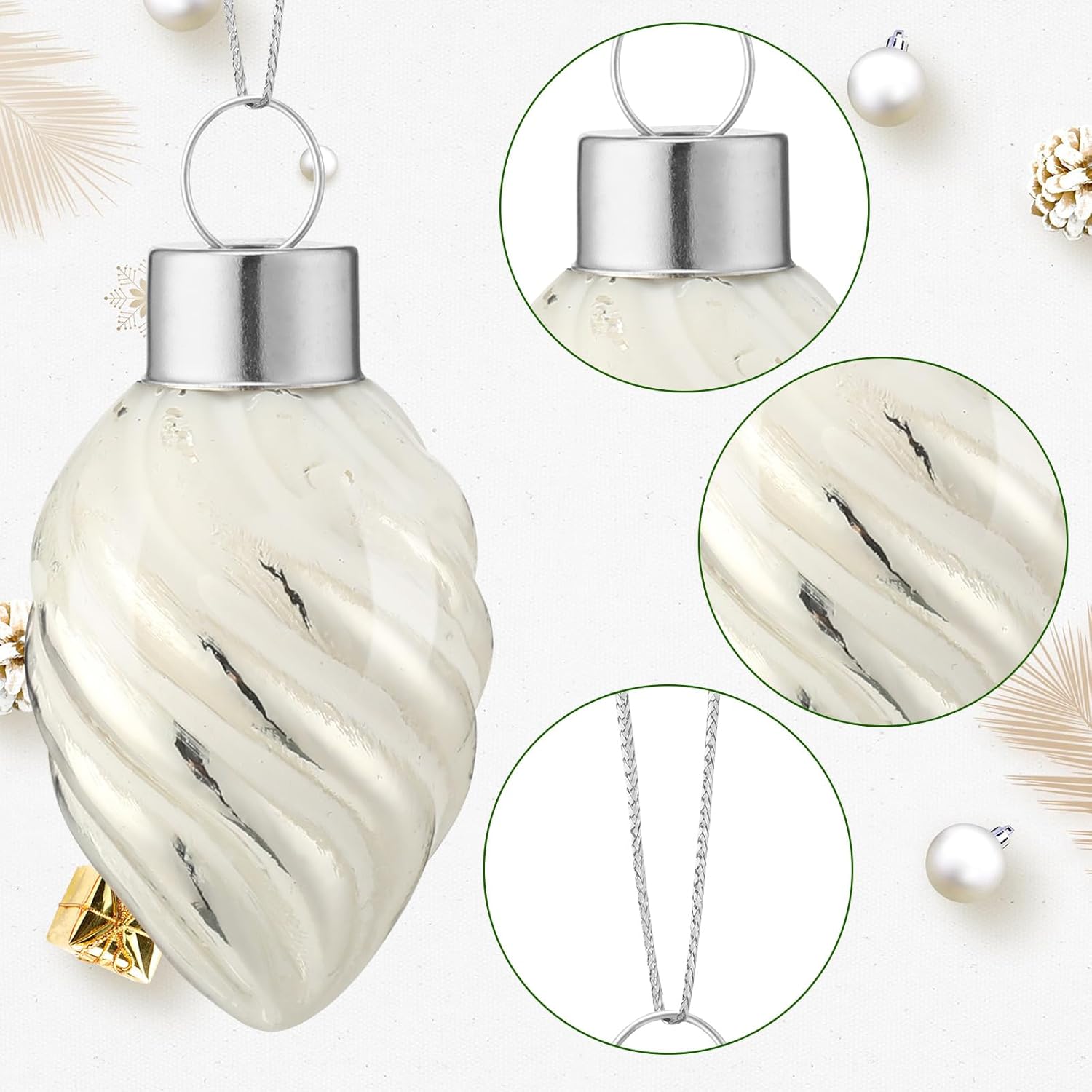 Wettarn Juego de 27 adornos navideños de cristal de mercurio, adornos de Navidad pequeños colgantes, decoraciones de Navidad retro para árbol de