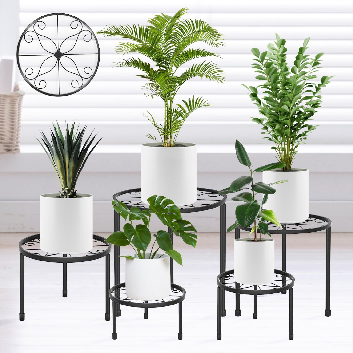 Soportes de metal para macetas, soportes resistentes para múltiples plantas, estante de hierro para macetas, estantes de decoración para interiores