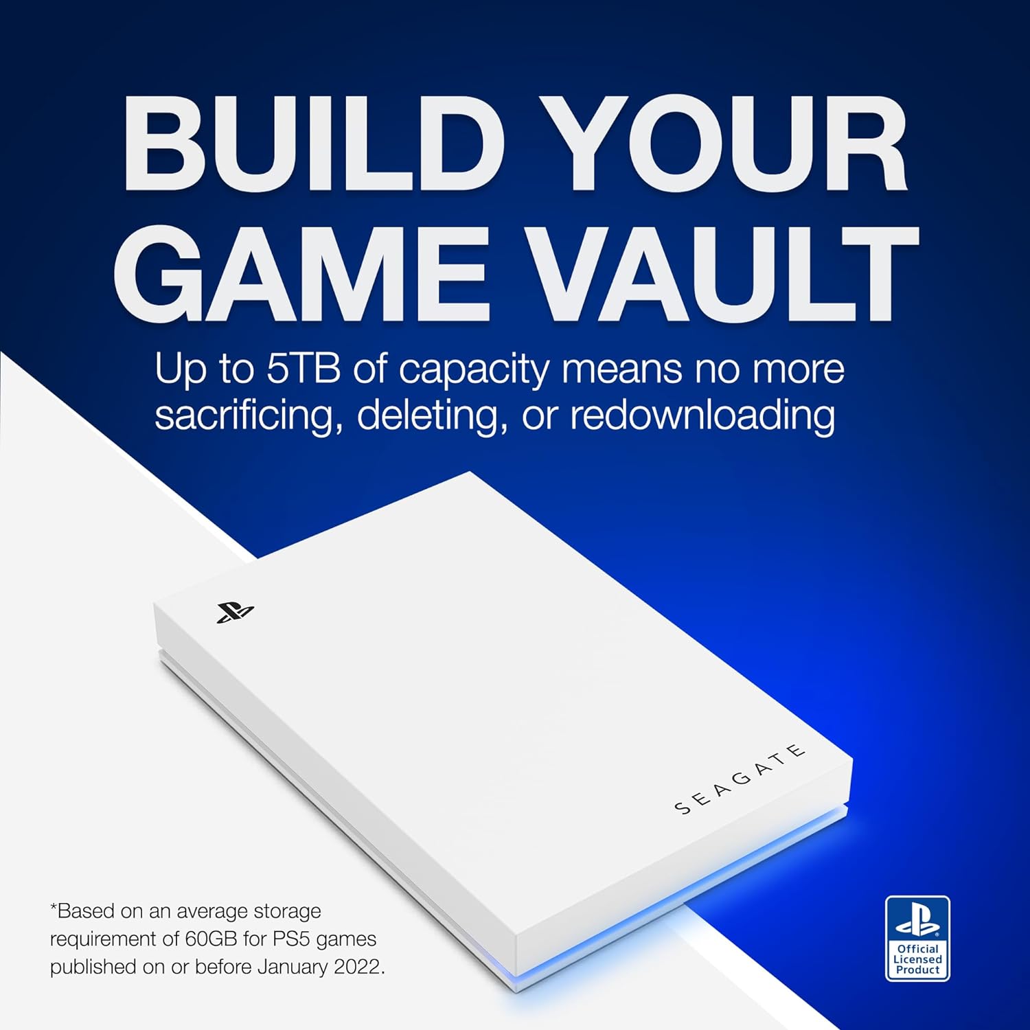 Seagate Unidad de juego para PS5 2TB HDD externo – USB 3.0, licencia oficial, LED azul (STLV2000101)