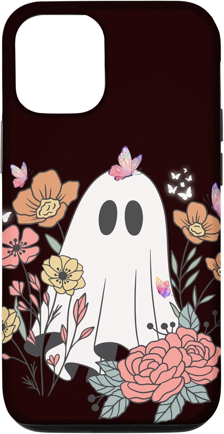 Funda para iPhone 13 Pro Groovy Vintage Floral Ghost Cute Halloween Spooky Season Case