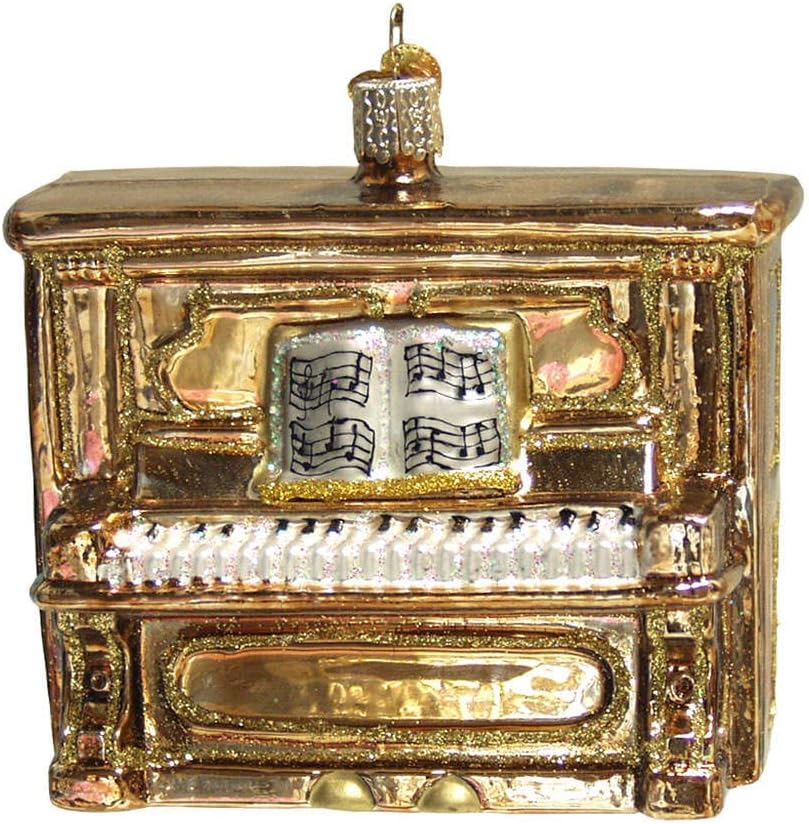 Old World Christmas Adorno soplado de vidrio de piano vertical marrón para árbol de Navidad