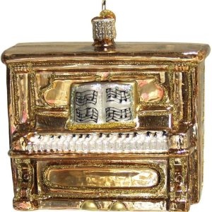 Old World Christmas Adorno soplado de vidrio de piano vertical marrón para árbol de Navidad Old World Christmas Adorno soplado de vidrio de piano vertical marrón para árbol de Navidad