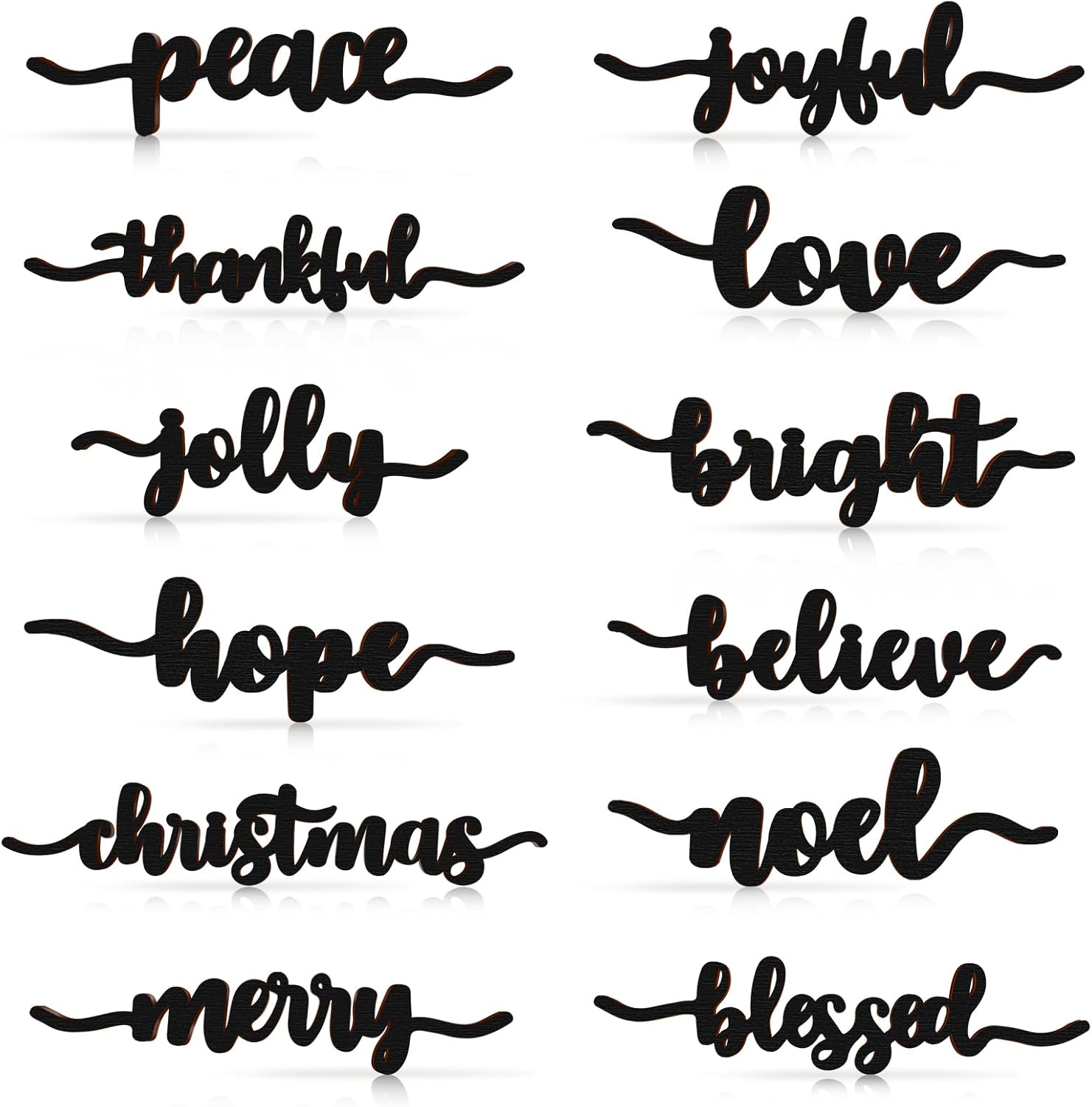12 piezas Christmas Thankful Blessed Merry Joyful Peace Family con corte de madera rústico Thankful Plate Letrero de letras para decoración de