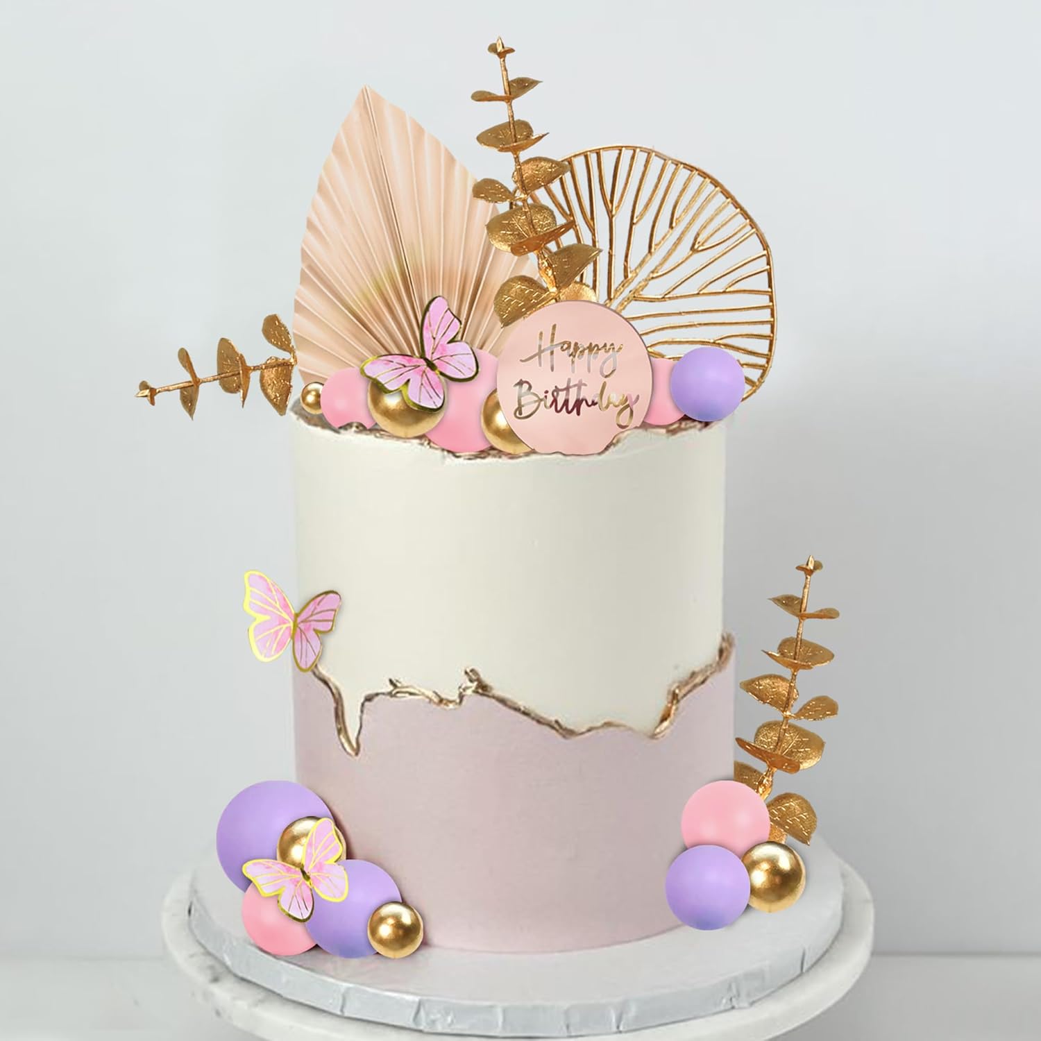 Decoración bohemia para pastel de feliz cumpleaños, con bolas, mariposas, eucalipto, para bodas, baby shower, niños y niñas, suministros de fiesta