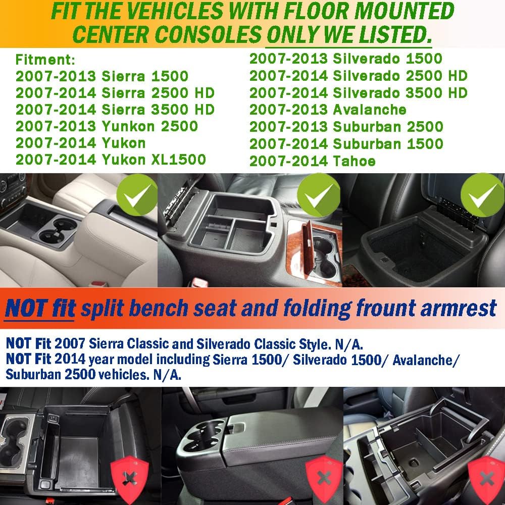 TACORBO Bandeja organizadora de consola central para GMC Sierra 2500 3500 Yukon XL Silverado 2500 3500 Suburban 1500 Tahoe  07-13 GMC Sierra 1500