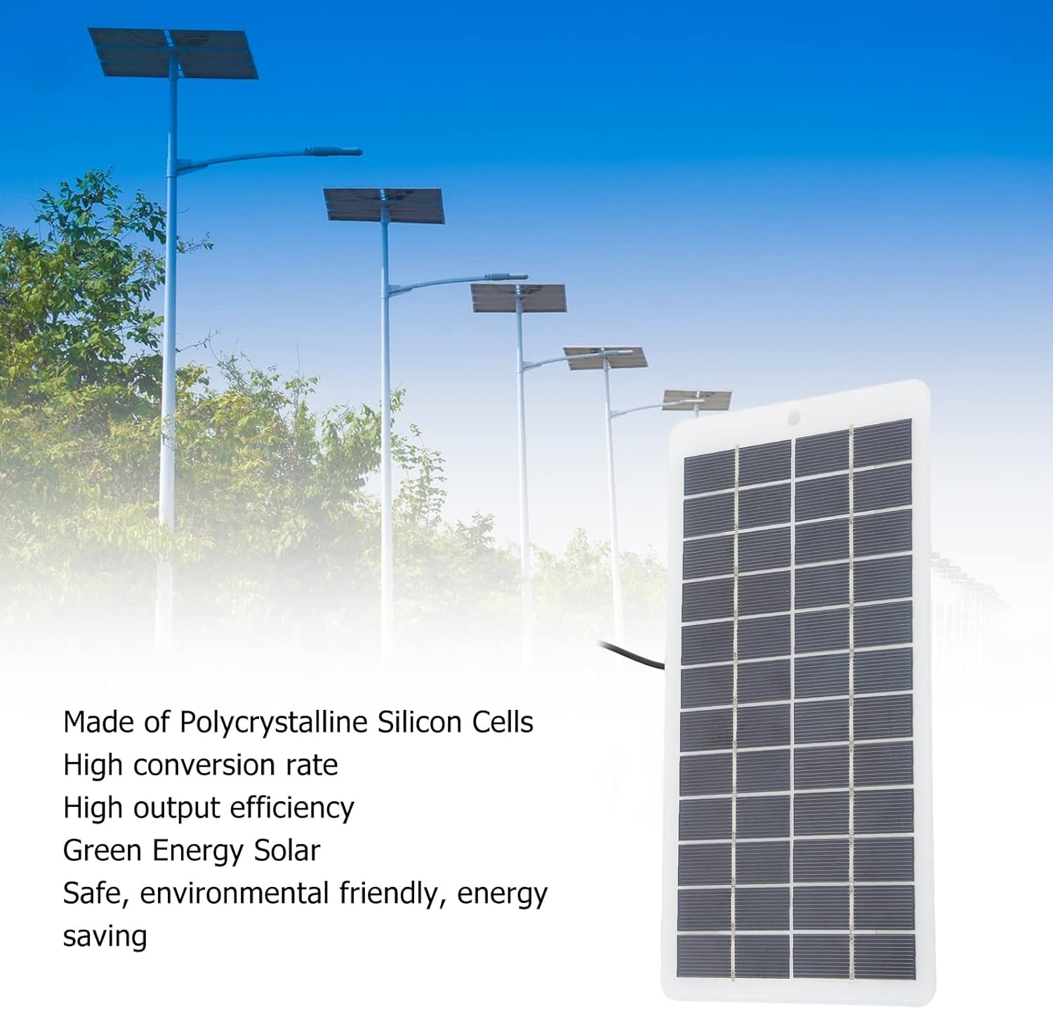Panel solar, alta tasa de conversión portátil de 12 V de silicona policristalina de carga de panel solar, kit de panel solar para luces de