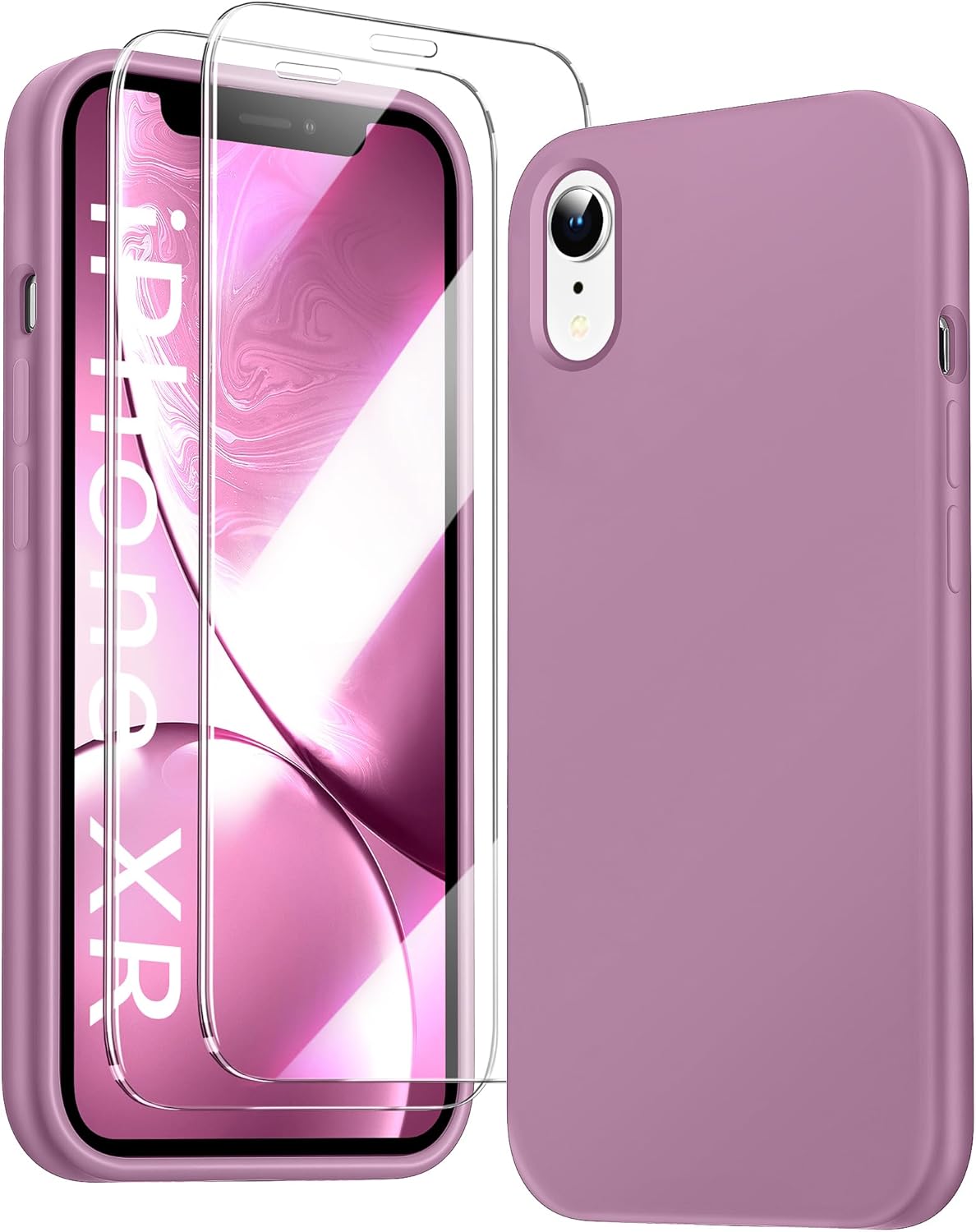 JTWIE Funda 3 en 1 para iPhone XR con 2 protectores de pantalla, delgada de silicona líquida, a prueba de golpes, funda protectora para iPhone XR