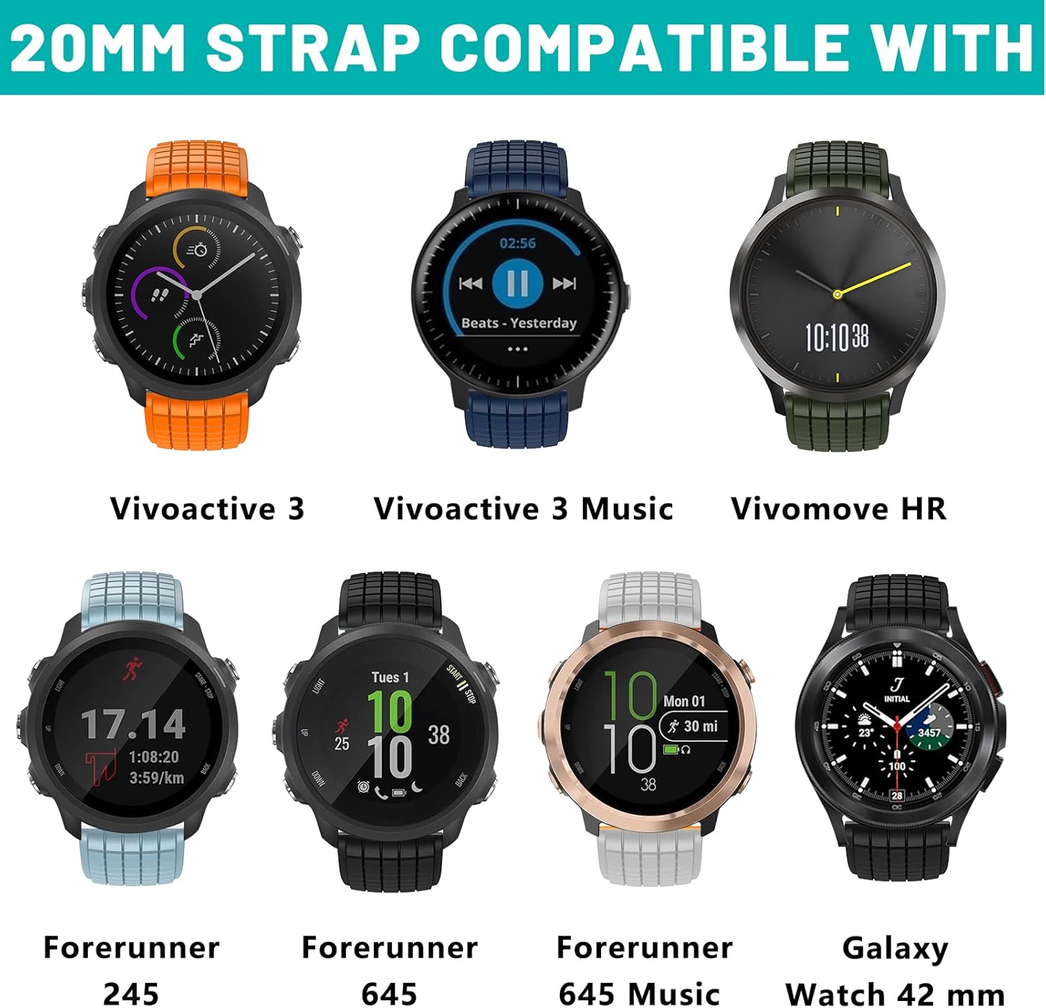 ISABAKE Vivoactive 3 – Correa de silicona de 0.787 pulgadas para Garmin Vivoactive 3Forerunner 645 MusicSamsung Galaxy 1.654 inGalaxy Watch 3 1.614