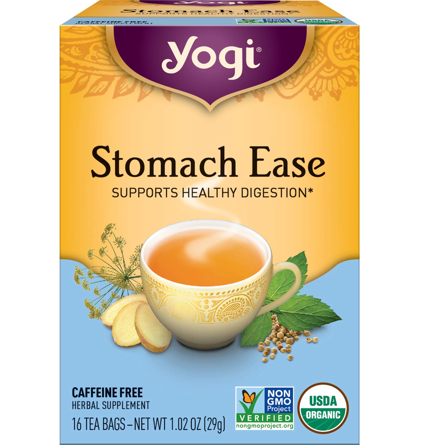 Yogi Tea Stomach Ease Tea – 16 bolsas de té por paquete (4 paquetes) – Té digestivo para ayudar a calmar el estómago – Té calmante para el estómago