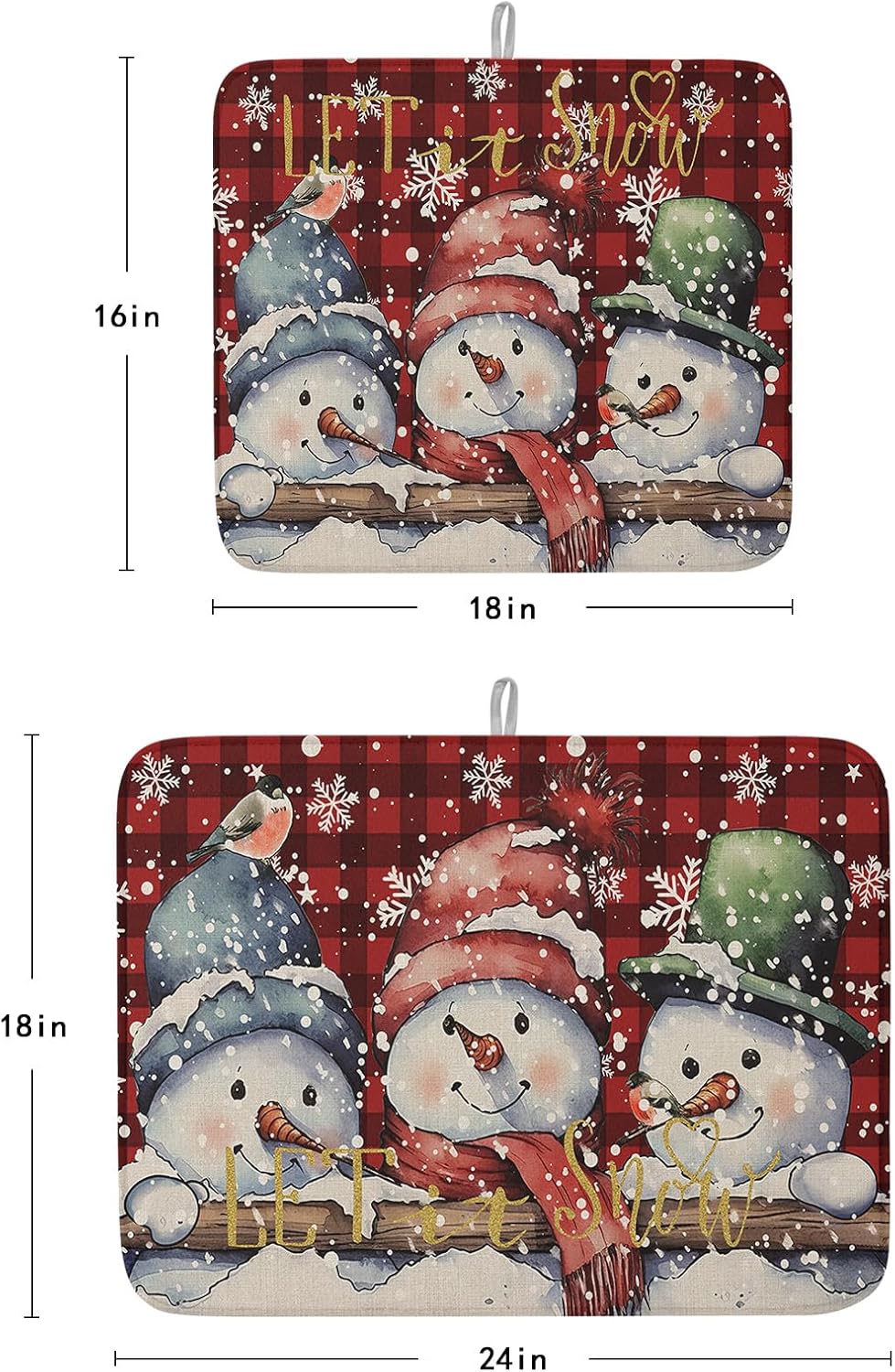 Tapete de secado de platos de muñeco de nieve de Navidad para encimera de cocina, tapete de secado de platos de copo de nieve de invierno de