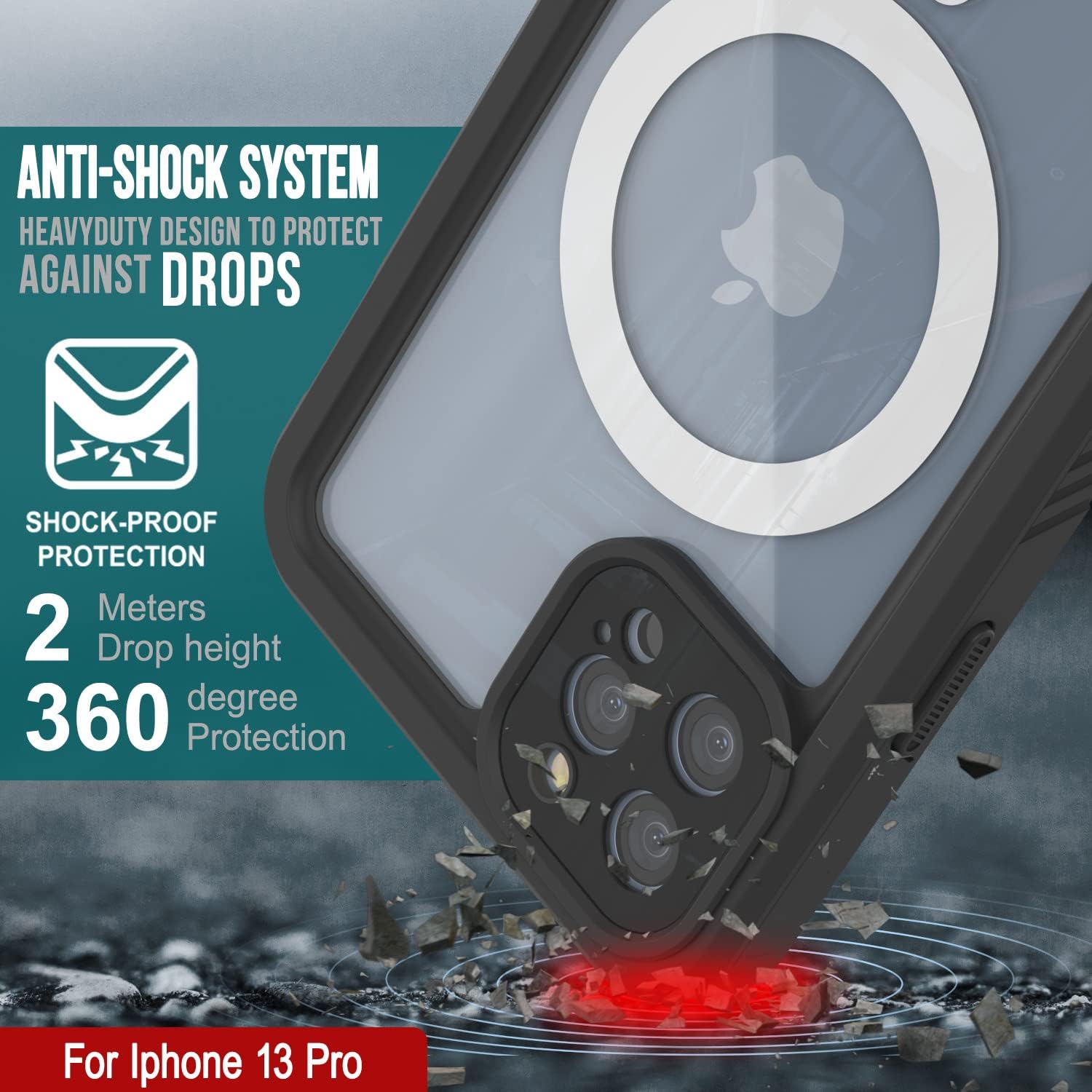 Punkcase Funda impermeable para iPhone 13 Pro (serie Extreme Mag) ajuste delgado certificado IP68 a prueba de golpes a prueba de nieve con protector