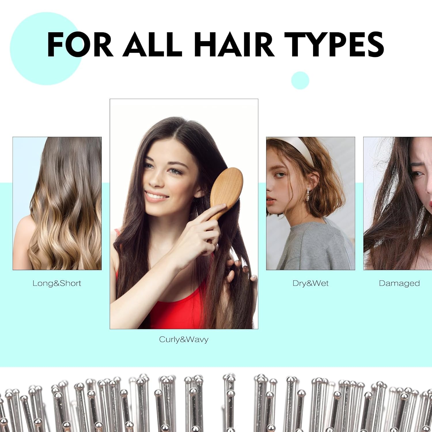 Cepillo de pelo de bambú, alisar el cabello y masajear el cuero cabelludo, cepillo antiestático desenredante, peine de madera natural ecológico con