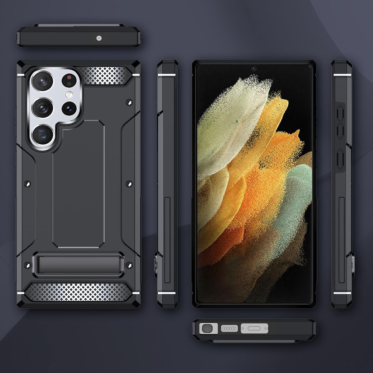 Asuwish Funda de teléfono para Samsung Galaxy S22 Ultra 5G con protector de pantalla de vidrio templado y soporte delgado y resistente cubierta