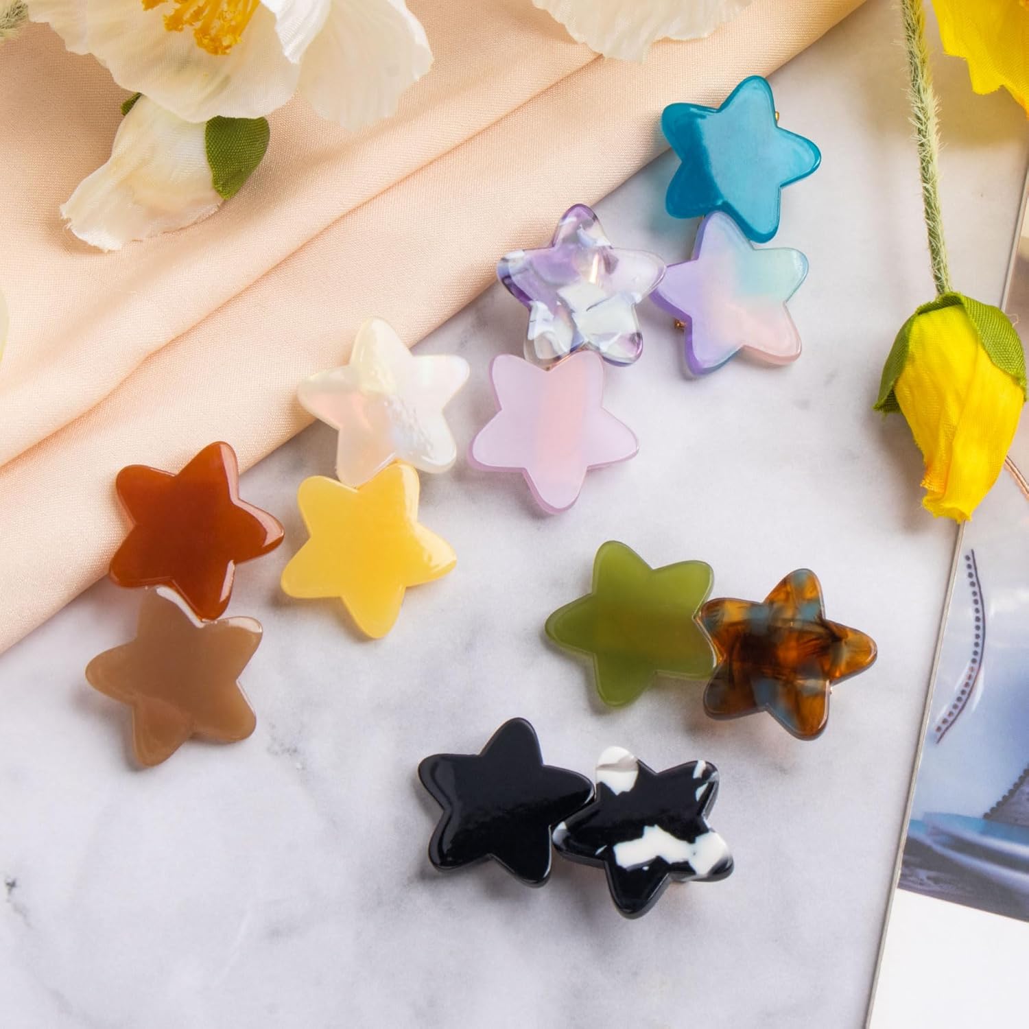 6 pasadores pequeños de 1.57 pulgadas para el cabello, mini pinzas de resina con pico de pato antideslizantes, horquillas de acetato de celulosa,