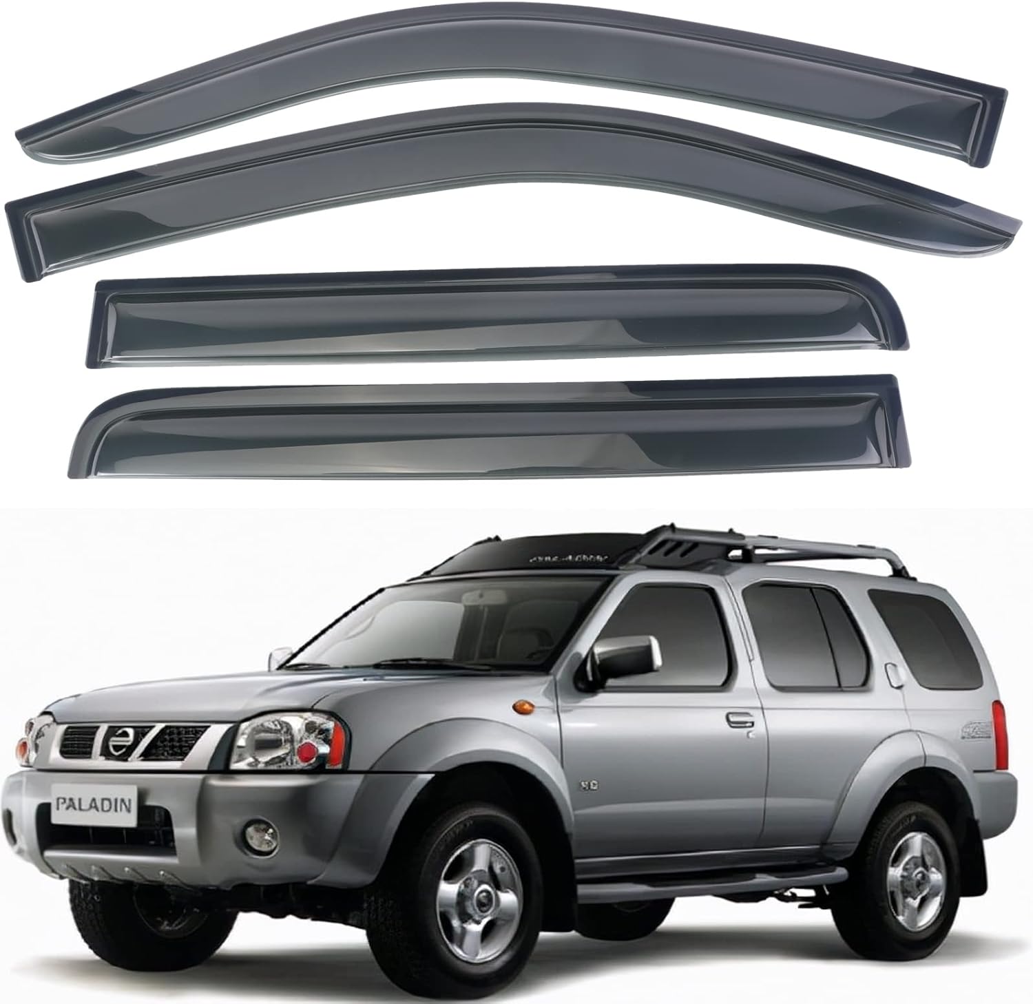 MUCO MCD407 Deflector de lluvia para ventana lateral, 4 piezas, compatible con Frontier Crew Cab 2005 06 07 08 09 10 11 12 13 14 15 16 17 18 19 20